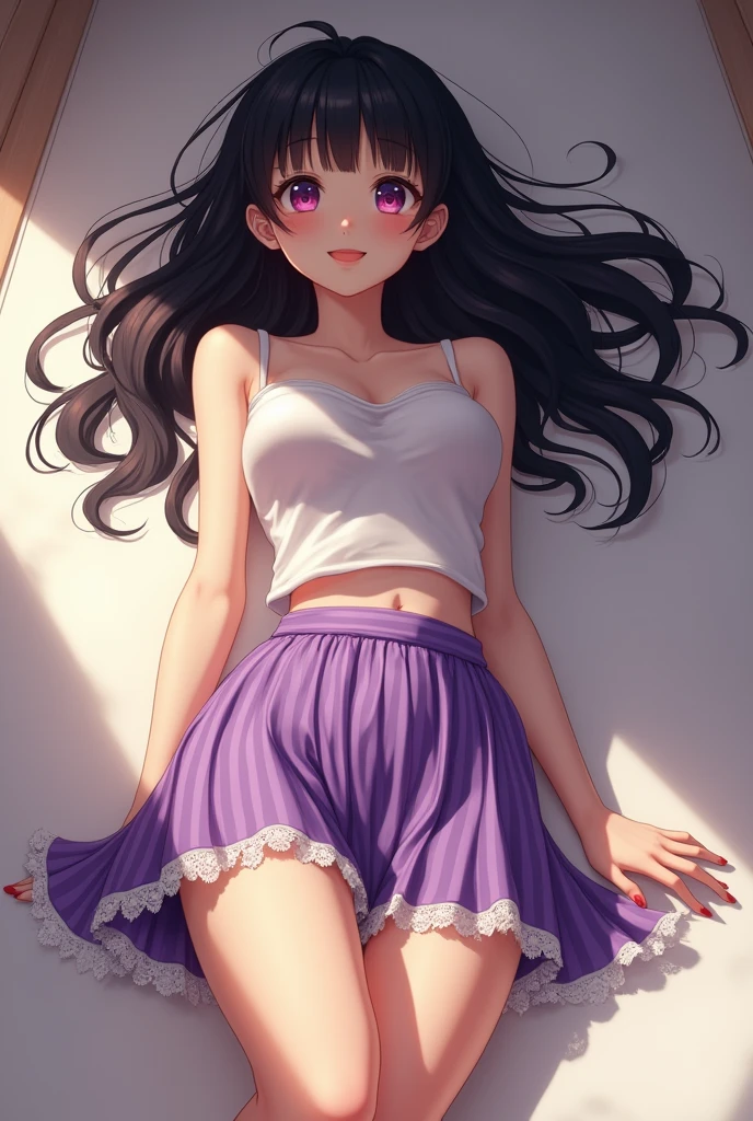 Highest image quality、、10 years old,smile、purple hair、short hair、Pink headband、white camisole、red jacket、sneakers、Yellow miniskirt、Pink Room、Cute girl room、