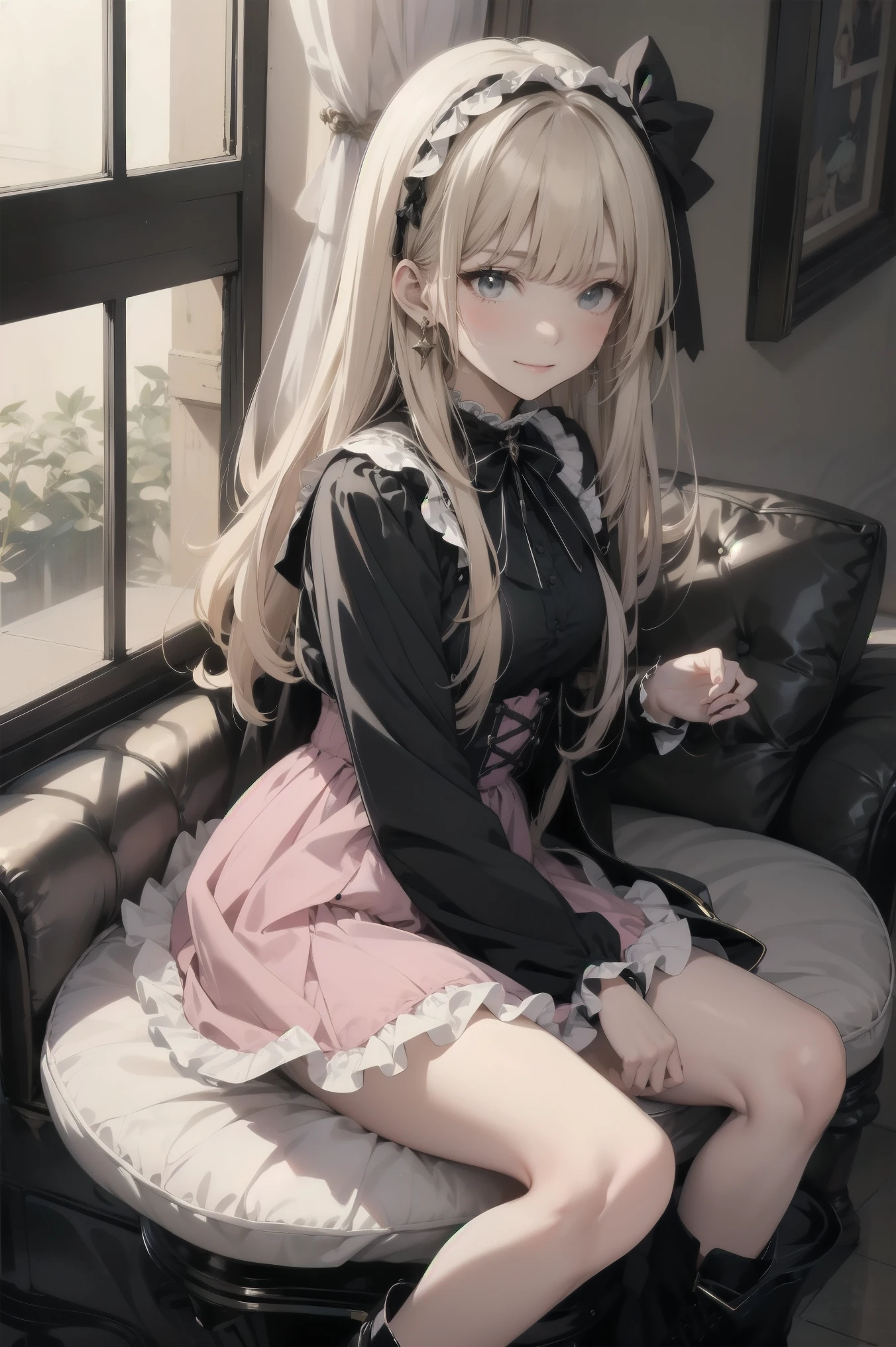  Beautiful Girls、とても cute天使、Pink ta Dress、 cute、smile、 Long Skirt、 Black Long Boots 、