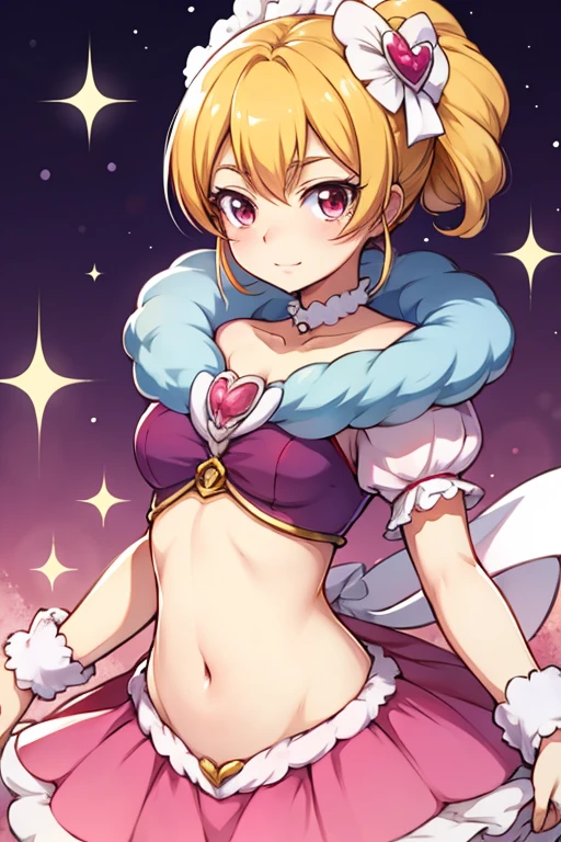 masterpiece, best quality, 1girl,serena \(pokemon\), short hair, blonde hair, blue eyes, eyelashes, black choker, hair bow, dress, collarbone, large breasts, upper body, smile, looking at viewer, solo, simple background