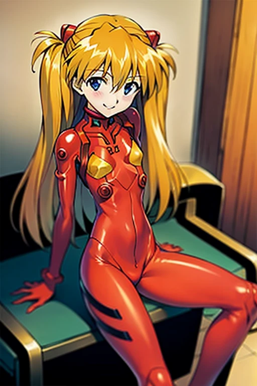 (( best quality )), ((masterpiece)), (be familiar with),  Perfect Face, indoor, bedroom,  Watching Viewers ,
One woman,  Soryu Asuka Langley,
開いた口,  ecstatic expression beside the piano, blush, smile,
 small tits,  flat chest, Young girl, Lori,  s,  girl,
 long hair,  two side up,
Leg spread,