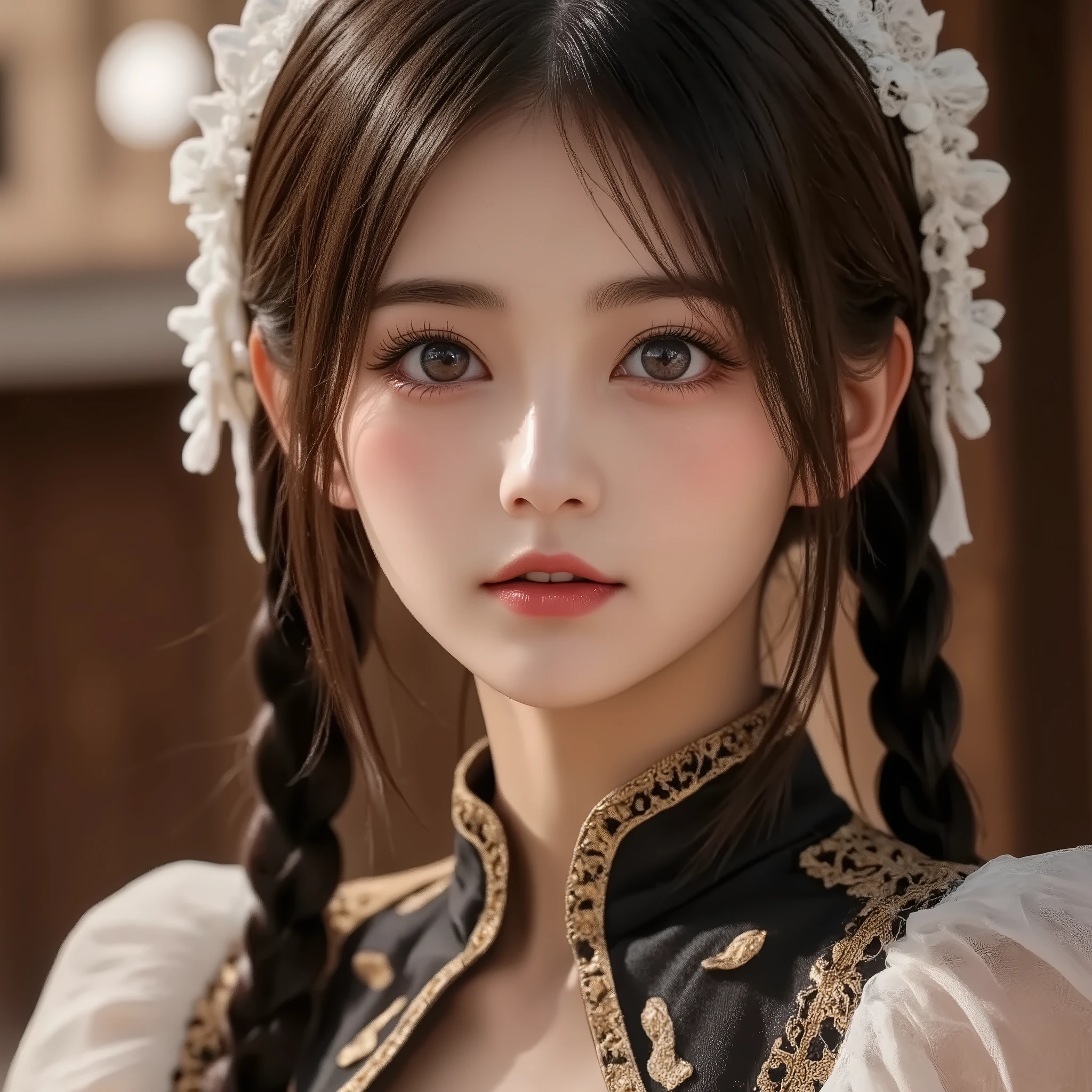8k, ultra high definition , best quality , Masterpiece,rule of thirds,golden ratio, surreal,photograph, one woman,( girl :1.3), cute, cute顔, 細部まで beautiful eyes, 細かく Details, mature woman, princess,extream close up,smile, black hair,Short twin tail hair,ID photo,future, Brutal Cyberpunk Woman, luxurious and beautiful ,prairie,(( ethnic costumes:1.5)),Fancy Fashion, Luxurious Decor,(BDSM Femdom),(Cute girl ),(Upper class woman:1.5), Expression of Despair , dark atmospheric lighting , fine detail, Detailsな顔,anger, charming eyes,(ポートレートphotograph:1.4), fantasy art ,( beautiful faces:1.4),美しく charming eyes、 beautiful eyes,Silver Remaining,( Thin Waist:1.4)、( Beautiful :1.4), pink lips, profile,((( ideal body shape))),Small bust, A cup :2,、 portrait:2、 perfect anatomy 、鮮明な Details、 Details, thin lips,完璧で beautiful faces ,完璧で cute顔, Meticulous Skin , Perfect Limbs 、 Thin Waist, surreal,Light and Dark, fashion magazine cover,bloom
