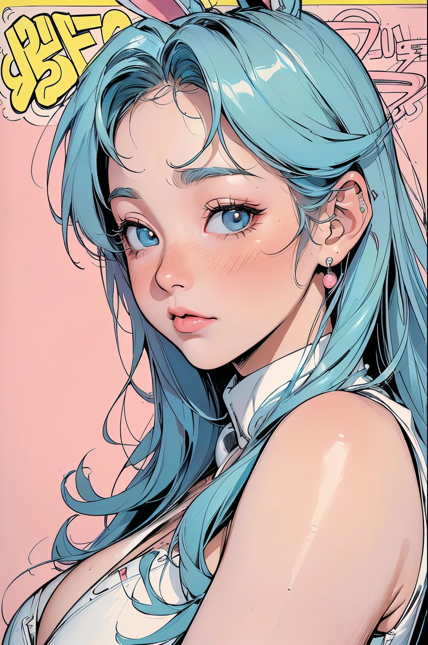 ((( masterpiece , top quality))),(((Always Alone :1.2))),(((1 girl:1.2))),32K Wallpapers, very detailed, poster, retro vintage sci-fi ,(((((近未来的なサイバーパンクposter))))),(((((bust up))))),((((More Angles)))),(((Overwhelming highlights))),(( heterochromia )),(((completion. detailed face ))),((( extremely talented ))),(The most complex machine ),(((Absolute Complex Background ))),(((Authentic Pastel Color Traditional American Comics Unlimited Machine Overflowing Big Breasts Neon Pop City Pop Y2K Sexy ecstasyパステルカラーtoxicunfortunepop))),(((Sexy bunny girl blushing with a very shy expression)))