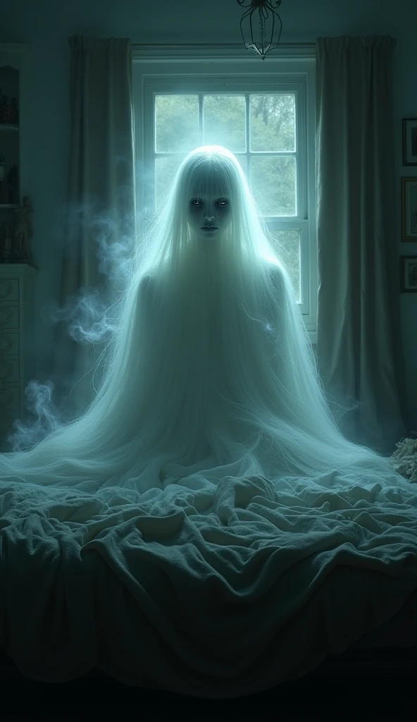 photograph ((see though)) sexy blonde 19 year old girl ghost sat on a bed made of mist and smoke , with a smile. glowing orange eyes (naked) taken with a Hasselblad camera. <lora:Aether_Ghost_v1.1_LoRA:1> <lora:SDXLGhostStyle:0.8>