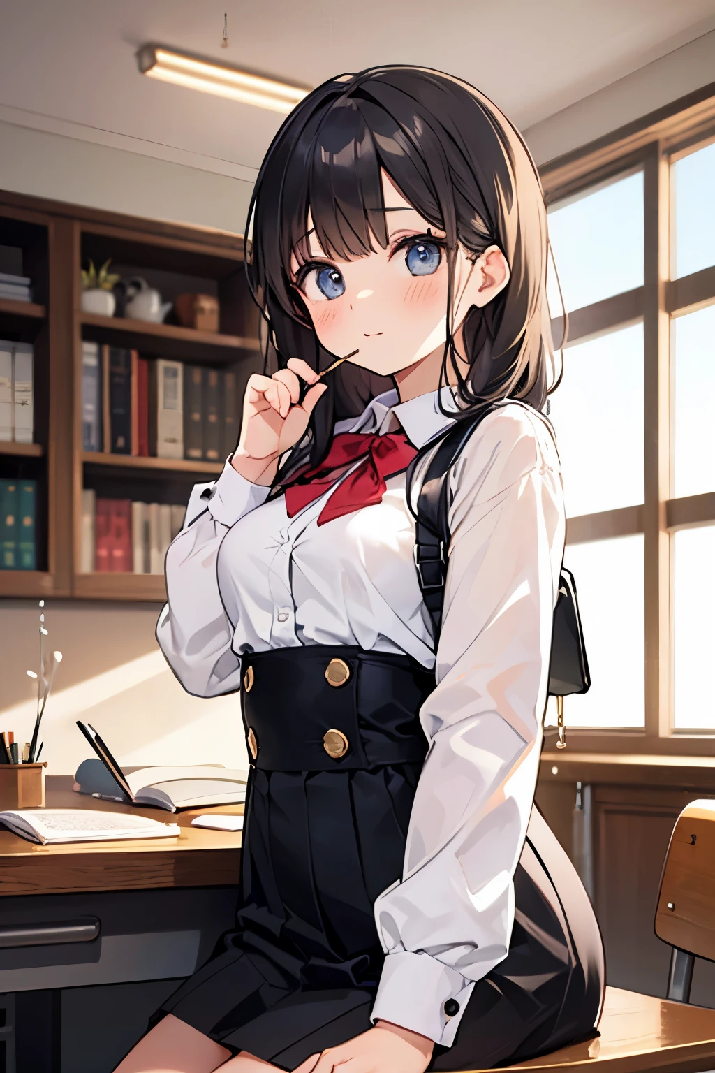 Cute woman  study  in the study table 