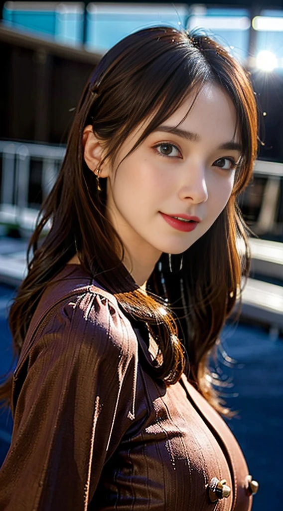 seed;88117315,((Full Body Angle))、((Front hair:1.3))、((Highest quality, 8K, masterpiece: 1.3)), concentrated: 1.2, Cute girl 1,Nipples erect、 Perfect beauty: 1.4,Cut and sewn T-shirt Raglan sleeve summer short sleeve T-shirt.Shorts: 1.2,Long sleeve、Randall Color、comics&Text Graphics、Black ruffle-trimmed drawstring zip blouse,1.1, Highly detailed face and skin textures, Fine grain, double eyelid, whitening skin, ,Highest quality,Ultra-high resolution,you,1 girl,alone,_Shiny_skin,Iris,necklace,((brown_length_Wavy_hair)),(lips)),eyelash,Front hair,deal with,compensate,Shiny,pore,skin,Large Breasts、((smiling face))、Riverside Walk、walk、
