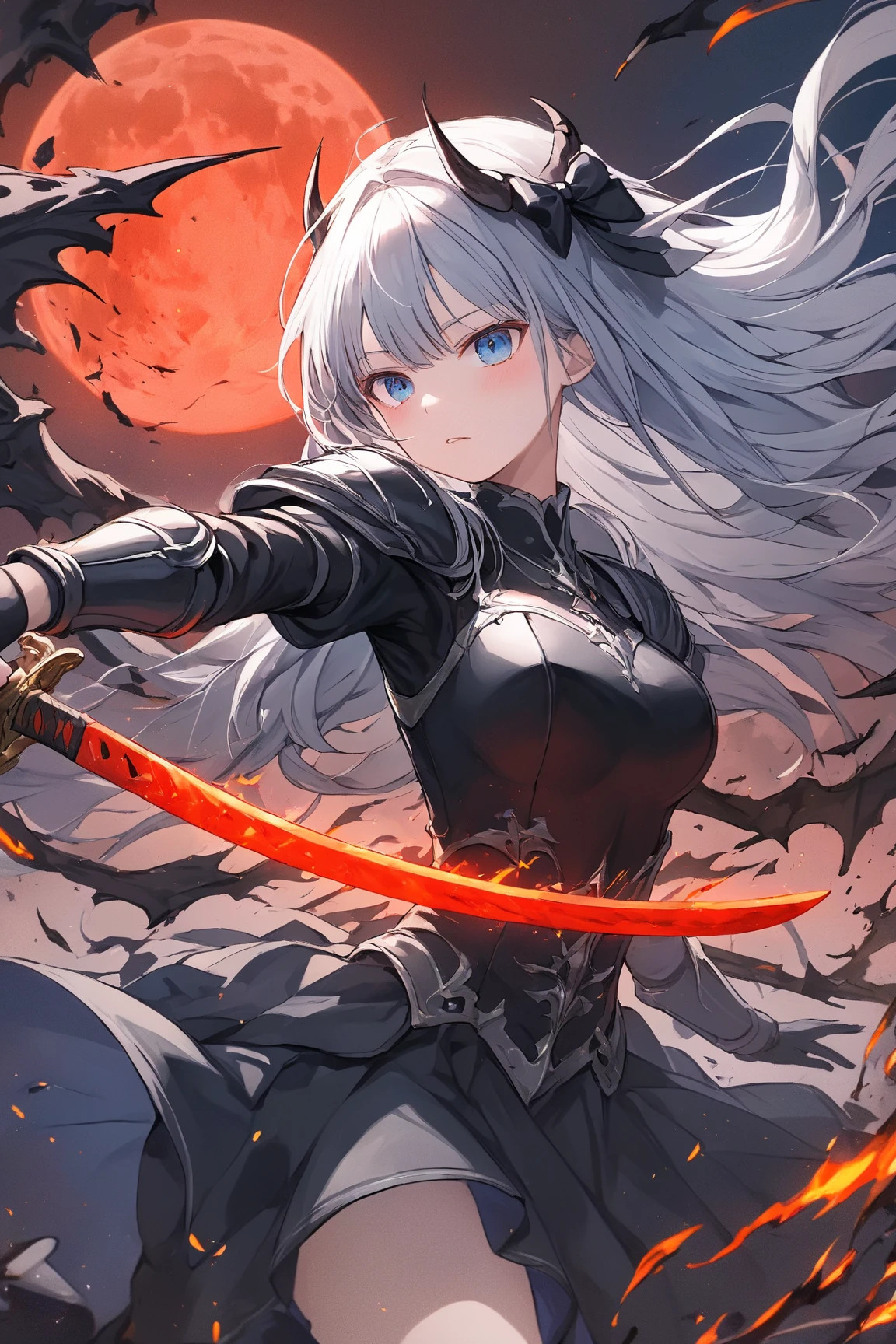 witch wearing white clothes, Fighting Jack-o'-lantern, Field at night, fully clothed, giga_busty