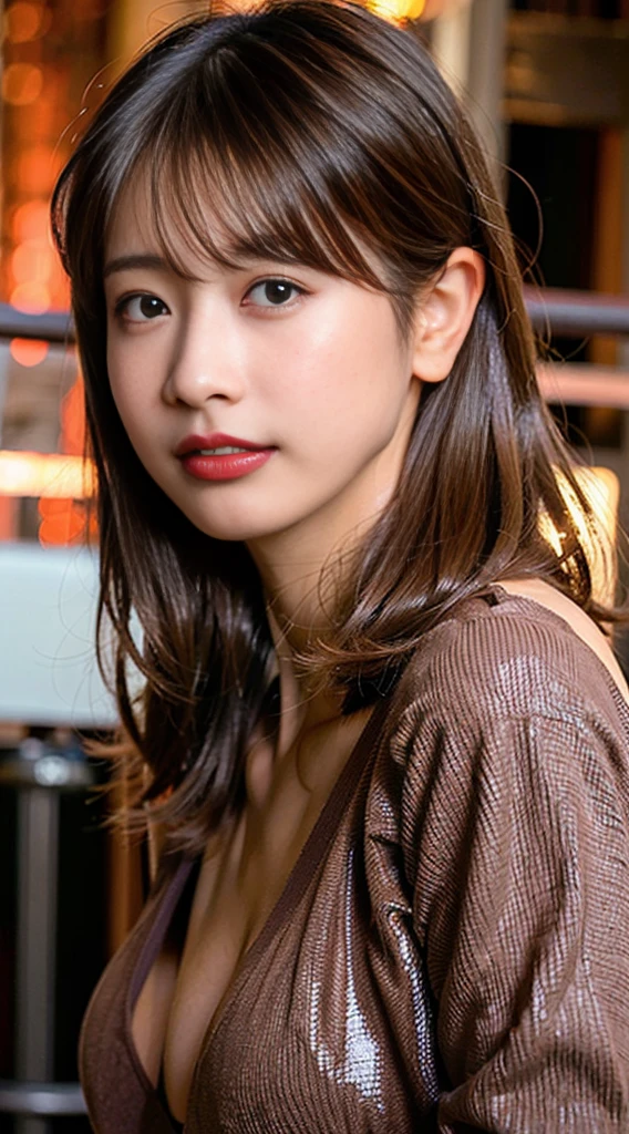(8k, RAW Photos, Highest quality, masterpiece:1.2), (Realistic, photo-Realistic:1.37), Very detailed, Ultra-high resolution,1 girl,View your viewers,Beautifully detailed face,smile,narrow,(Narrow waist:1.3), Beautifully detailed skin, Skin Texture, Floating Hair,Professional Lighting,Glasses、Upper body naked、Nipples、Small breasts、Hair Up