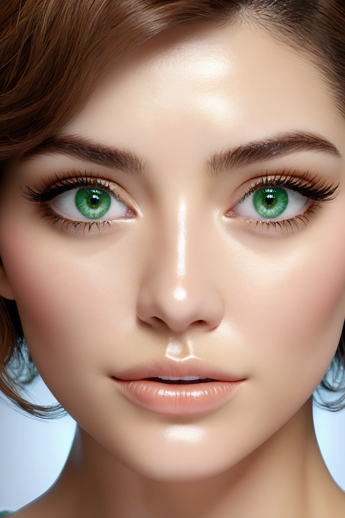  for work、 Immerse yourself in the elegance and refinement of her enchanting sparkling green eyes. Utilizing 3D technology and Octane rendering at 8K resolution、Her detailed face is rendered in a hyper-realistic way。.  exquisite, sharp details and smooth rendering style, Combined with film studio lighting,  will make this piece of art a true masterpiece .  become a trendsetter in the digital art community using Octane rendering at 8K resolution 、 Get ready to get noticed on ArtStation .