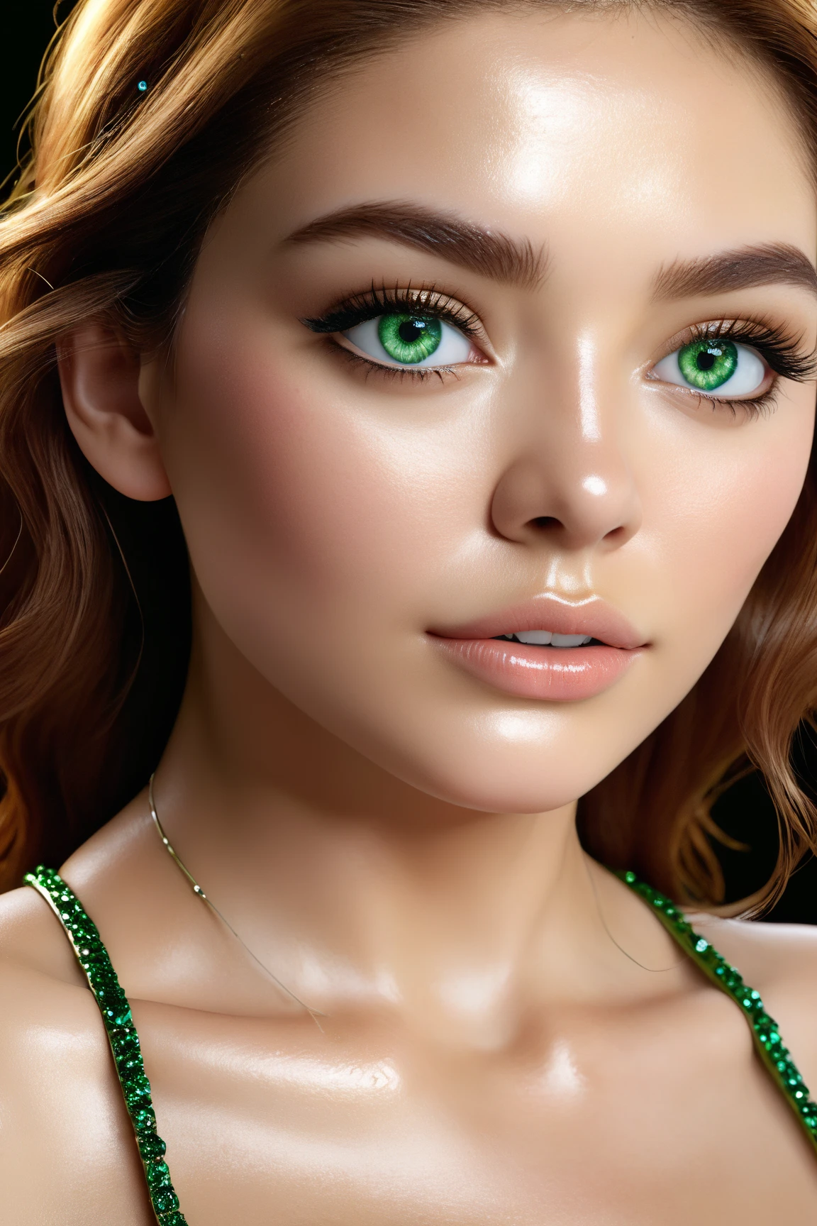  for work、 Immerse yourself in the elegance and refinement of her enchanting sparkling green eyes. Utilizing 3D technology and Octane rendering at 8K resolution、Her detailed face is rendered in a hyper-realistic way。.  exquisite, sharp details and smooth rendering style, Combined with film studio lighting,  will make this piece of art a true masterpiece .  become a trendsetter in the digital art community using Octane rendering at 8K resolution 、 Get ready to get noticed on ArtStation .