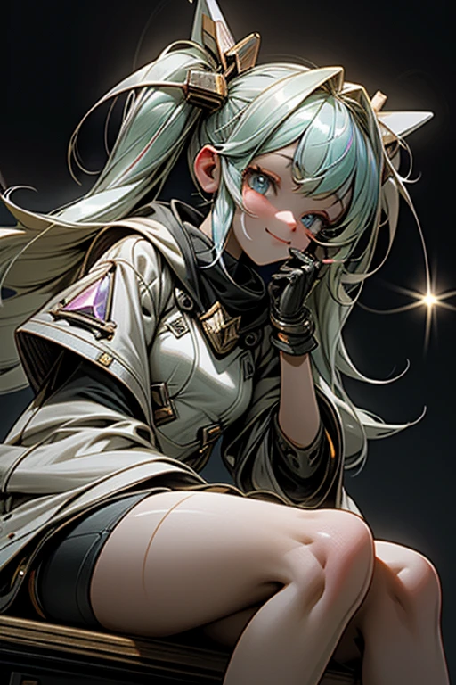 best quality,ultra detailed,extremely detailed and beautiful,perfect anatomy,perfect hands,(amane kanata)+++, angel, angel_wings, asymmetrical hair,silver hair,mesh (blue), very long hair, two side up,flat chest,(black frill dress)+,black gloves, (white jacket)+++,opened jacket,asymmetrical legwear,bubble tea challenge,(Support the breast with both hands), breast on tea,