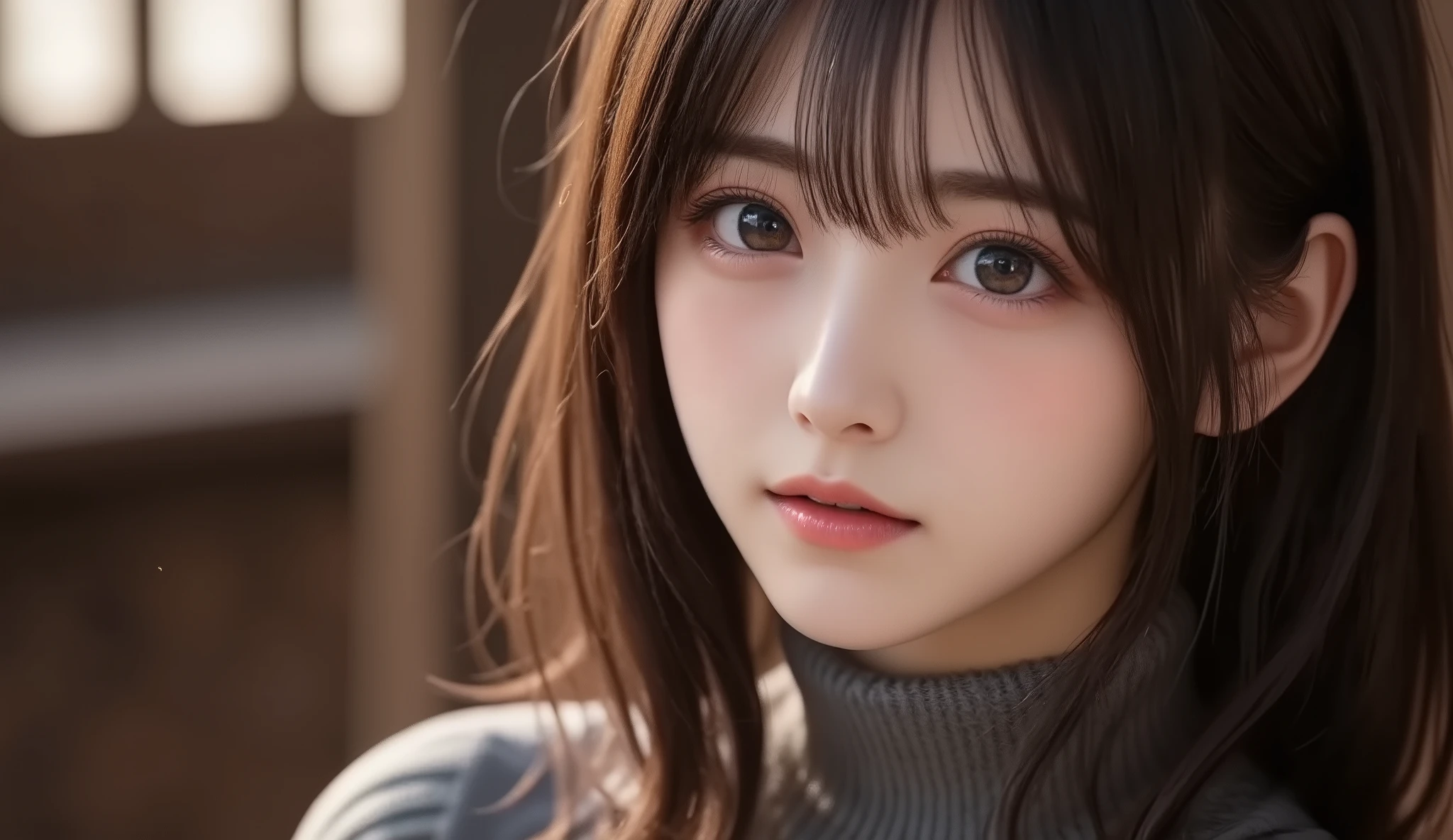 8k,   ultra high definition,  best quality , Masterpiece,rule of thirds,golden ratio, surreal,photograph, one woman,( girl :1.3), cute, cute顔, 細部まで  beautiful eyes, 細かく  Detailsに,Masterpiece,一人の girl :1.2,  Japanese Women, princess,extream close up,smile, black hair,Bowl cut,ID photo,future, luxurious and beautiful ,sunset,(( beautiful turtleneck sweater:1.5)), fancy fashion, Luxurious Decor,(BDSM Femdom),(cute girl),(Upper class woman:1.5),At dusk , Detailsな顔, charming eyes,(ポートレートphotograph:1.4),( photographのような画像 :1.4),  fantasy art,( beautiful faces:1.4),美しく charming eyes, beautiful eyes,( thin waist:1.4)、(Beautiful :1.4),  pink lips, profile,((( ideal body shape))),Small bust, A cup :2,、 portrait:2、  perfect anatomy、鮮明な  Details、  Details, thin lips,完璧で beautiful faces ,完璧で cute顔,   Detailsな肌 ,  Perfect Limbs 、  thin waist,  surreal,Light and Dark,  fashion magazine cover,backlighting