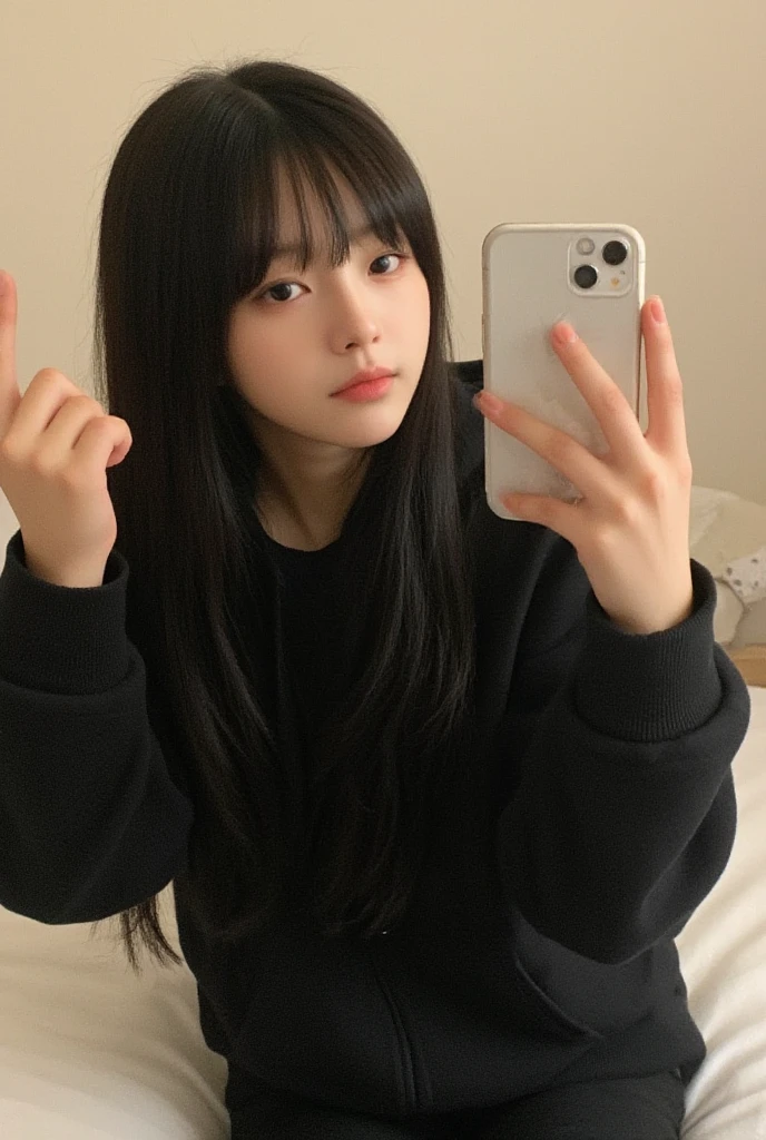 Araffe woman taking a selfie in a mirror with her cell phone, ulzzang, muchacha coreana, beautiful south mujer coreana, foto de chica delgada, gorgeous young mujer coreana, asian girl con cabello largo, beautiful asian girl, asian girl, beautiful young mujer coreana, jaeyeon nam, con cabello largo, mujer coreana, cruel korean gothic girl