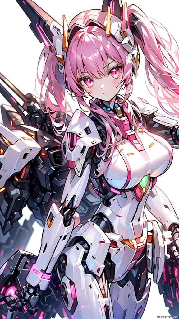 (Gundam girl:1.2),(mecha:1.2),(((robot))),(((Goddess Mecha:1.2))),
BREAK
(((White background:1.4))),(whole body:1.6),
BREAK
(Nature illustration spring:1, Art Book，Art Books:1.3, quilt art:1.2),( Reasonable design, clear lines, High Definition,best quality, Very detailed, Movie lighting effects, 4K ),(Mecha suit:1.5),(Cool illustration:1.5),(watercolor painting:1.2),(1girl:1.0),girl,Black and pink pattern, fantasy, detailed picture,Cool smile,Cruel beauty,Gem-like pink eyes, Very beautiful eyes, The face is rich in detail, pink energy,(Glow pink: 1.5),Standing picture，Cool look,(Glowing pink between my breasts:1.6),
BREAK
(Tail binder on the side of the head:1.1),(((Tail binder))),(twin Tails binder:1.2),
(silver glowing mechanical wing),(heavy armor on shoulders),
BREAK
tsukuyomi shirabe:0.6,pink eyes,black hair,blunt bangs,twintails,pink mecha ribbon,(gigantic breasts:1.2),
