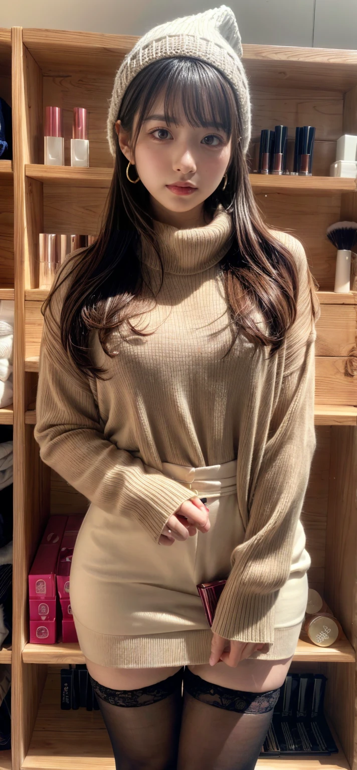 HD, 8k quality, masterpiece, Velma, dream girl huge tits, beautiful face, kissing lips, short bob hairstyle, long bangs, perfect makeup, realistic face, detailed eyes, green eyes, brunette hair, eyelashes, smile grin, bedroom, lying on bed, showing cameltoe, eyes at viewer, orange knitted turtleneck sweater, clear lens glasses, red school girl skirt, view from below,