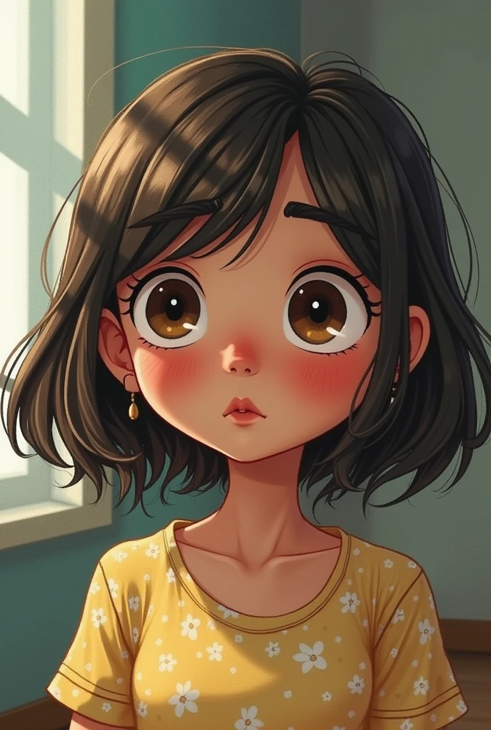 Crying girl, black girl, Sketch style design,Children's illustration style,Pencil and watercolor effects,Realistic facial features,Natural soft light,Fine hair and clothes,gloomy colors,sad expressions,Fictional background,