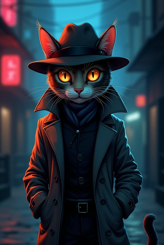 The orange cat from the future has a gun, Mafia hat, smoking, While walking in the city, 