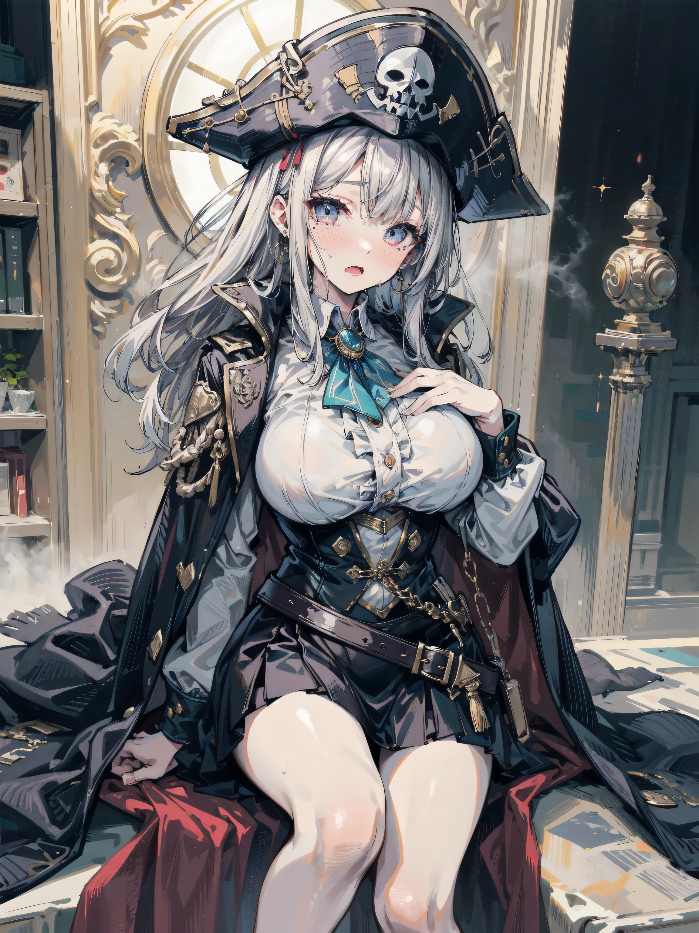 ((highest quality)), ((masterpiece)),(detailed),High resolution,Sharp focus,Perfect Face,{best illustration},(非常にdetailed CG unity 8k wallpaper),
(((Vibrant colors))),(Realistic eyes, Natural skin texture, Realistic facial details),
shiny 肌,very shiny 肌,Shiny body,plastic glitter 肌,exaggerated shiny 肌,illuminated skin,
1girl,Magisa,young adult,Long Hair,Shiny silver hair,Big Breasts,Red eyes,gigantic breasts,Hair between the eyes,
((detailedなボディ)),(detailedな顔)), cute,Lewd,erotic,Bold,Camel Toe,erection of nipple,
Witch's Black Hat,Black knee socks,belt,Gold decoration,pubic hair,
Open your mouth,smile,照れ笑いtop-down bottom-up,
indoor,Cobblestones,Stonework wall,Alchemy Kiln,Wooden barrel,bed,Wooden chest, A lot of books on the bookshelf,
Lamplight,Red carpet,Magical artifacts and potions,
Faint light, Cinematic Light. Soft lighting,Lab equipment on table,Large sofa,
nsfw, bewitching pose, (((vulgarity))), sweat,Dripping water,My whole body is wet,heavy breathing, humid, (Wrapping a ribbon around the body:1.4),(Hide breasts with ribbons:1.4),