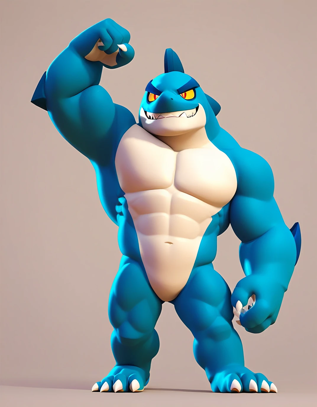 score_9, score_8_up, score_7_up, score_6_up, score_5_up, score_4_up, rating_questionable,yellow sclera,red pupils, claws,shark head with a human body,dark-blue body,white inner body,focus 4 fingers,sharp teeth,, furry male, muscular, smirk, full body,sfw_nudity, thick things, face and chest,arms and hands ,pecs&crotch,legs&feet,show chest&pecs,left-arm raise up,right-arm's hand on the right-leg,brawl,perfect detailed eyes,perfect detailed pupils, no humans,{{2d}}