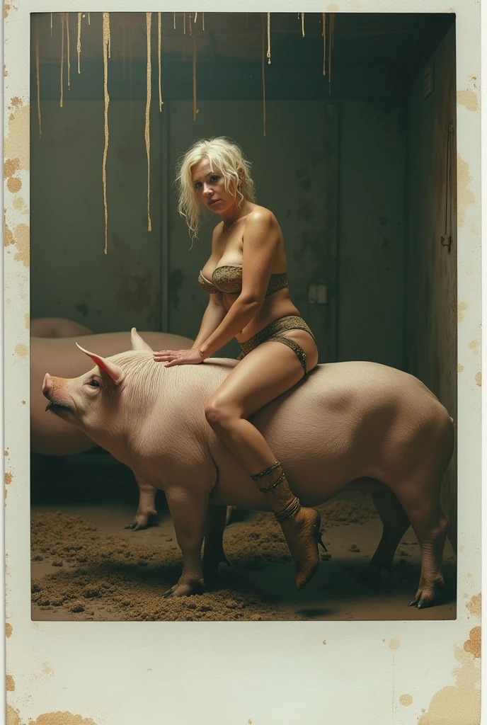 NSFW (nude) (Melissa Benoist ((human)) medium breasts, strip of pubic hair) penis in mouth, blowjob (((nude male white horse with horse penis))), full body, on a deserted beach