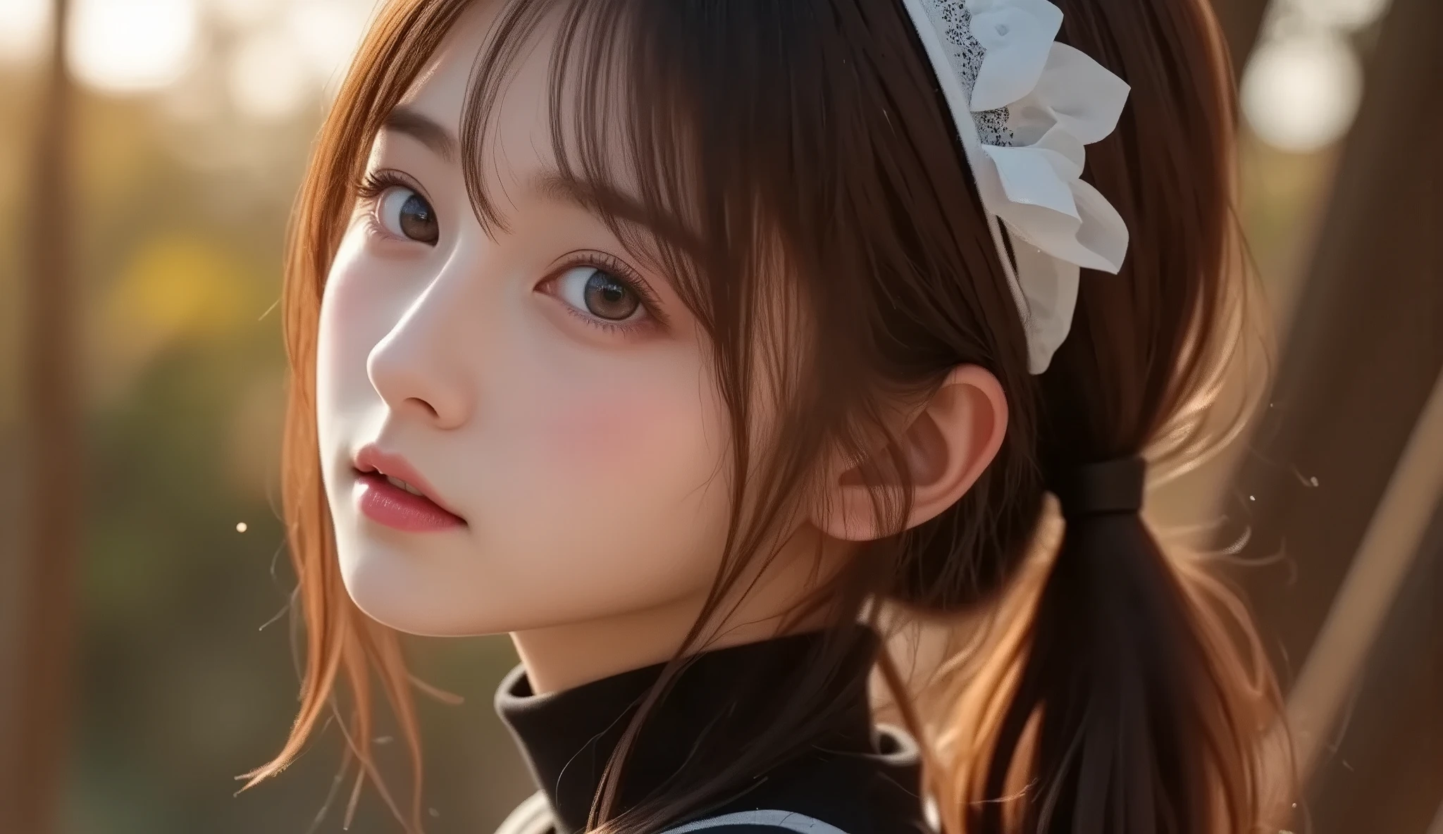 A close up of a woman with a white flower in her hair - SeaArt AI