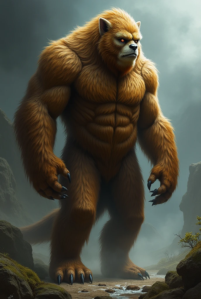 a giant barbarian lion, muscular humanoid lion creature, dramatic lighting, beanstalk vines, medieval fantasy, dark moody atmosphere, cinematic composition, highly detailed, 8k, photorealistic, masterpiece