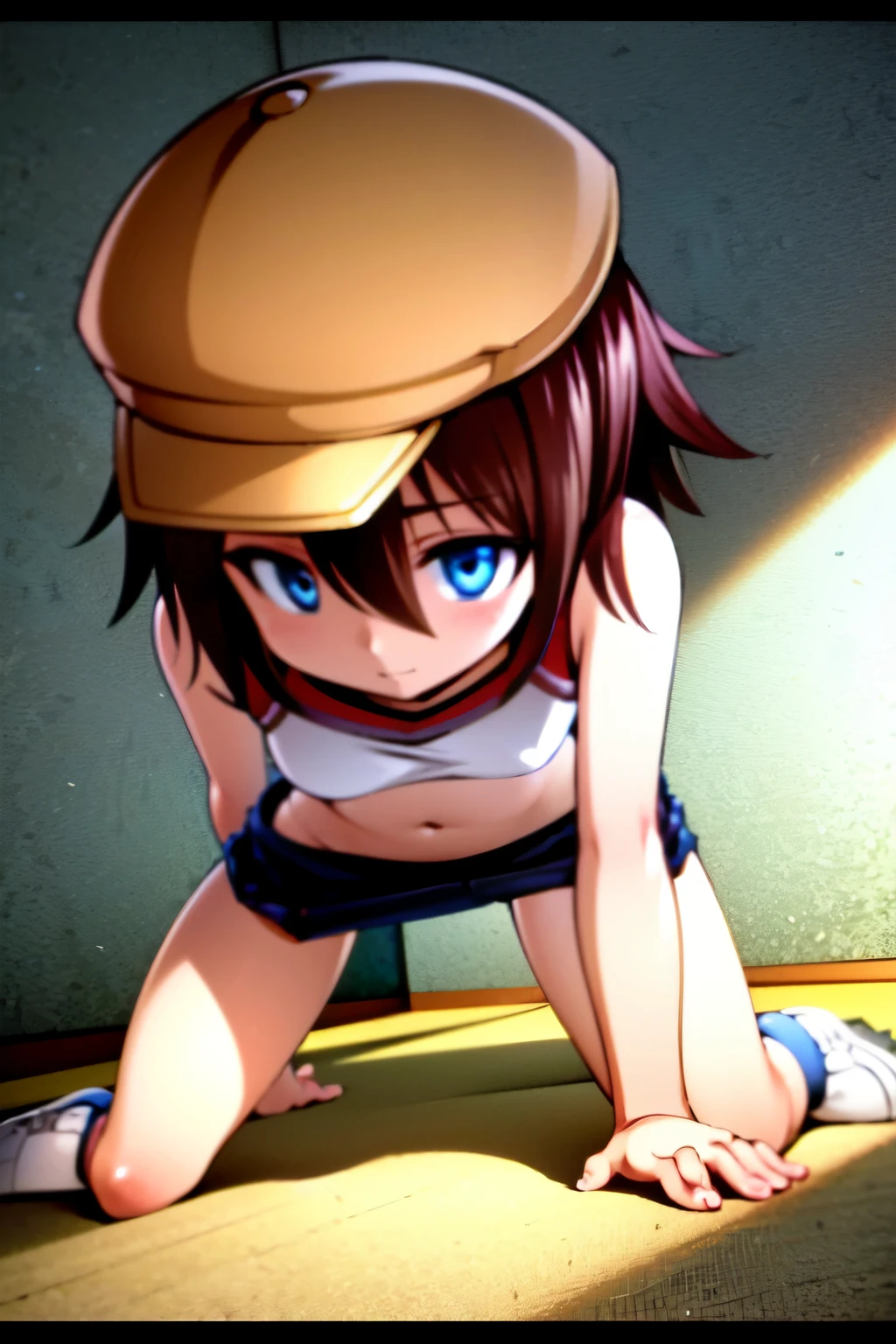 Helga Haruka , blue eyes, brown hair, short hair , Brown hat, buruma , Love Hotel