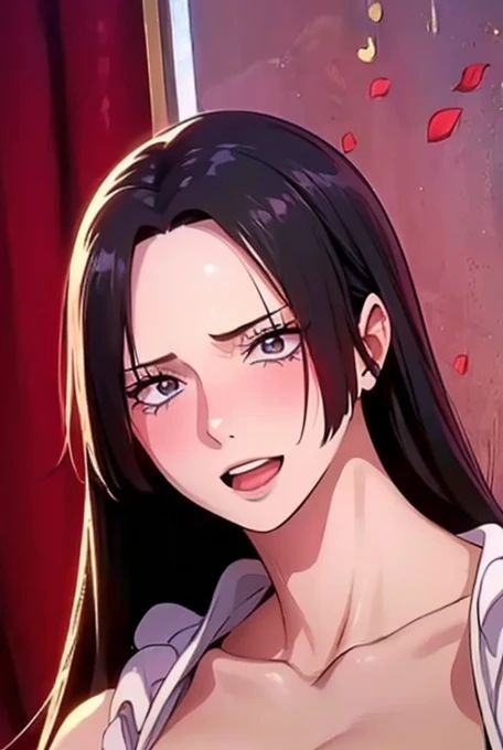 best quality, masterpiece, highly detailed,1girl, ((rose)), (vine), cage, bandage, red rope, (detail light), falling rose petals, Boa Hancock, , (masterpiece:1.5), Detailed Photo, Smiling, Sexy, (8K, Best Quality: 1.4), (1girl), Beautiful Face, (anime realistic Face), (Black Hair, long Hair: 1.3), Beautiful Hairstyle, Realistic eyes, beautiful detail eyes, (white skin), beautiful skin, absurd, attractive, ultra high resolution, ultra realistic, high definition, golden ratio, (sexually aroused:1.5), Pinkish white skin, cool white light, sexy pose, Beautiful , white background, pink soft white light, Wear a white towel, (cat girl:1.6)