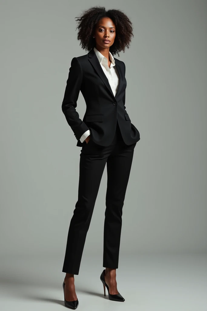 colour 1930s female in a pant suit, 1girl, beautiful detailed eyes, beautiful detailed lips, extremely detailed face and portrait, long eyelashes, elegant businesswoman, confident pose,  dramatic lighting, cinematic, retro style, high contrast, film grain, chiaroscuro, serious expression, tailored suit, wide-leg pants, strong silhouette, dramatic shadows