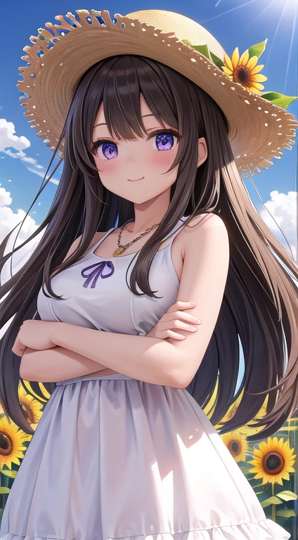 Anime girl with brown hair and dark blue eyes holding a natural stone
