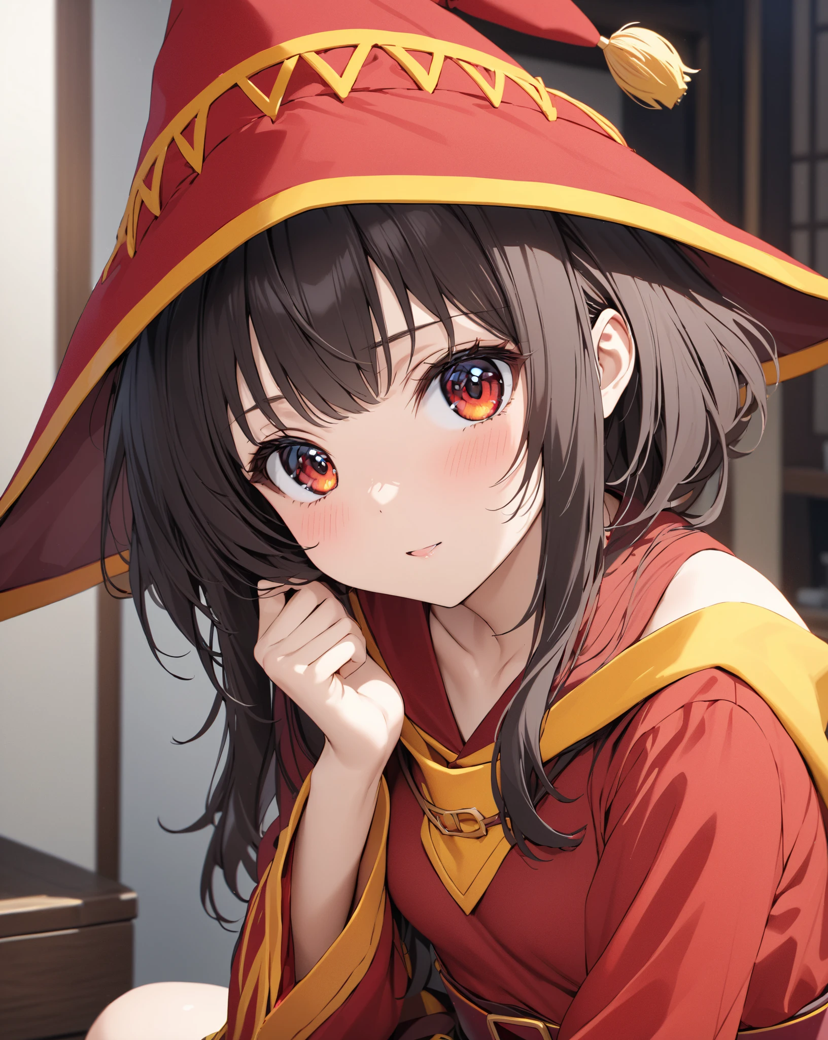 ( Japanese anime style),  cute, (Megumin), masterpiece:1.5, masterpiece, highest quality, UHD, retina, masterpiece, accurate anatomy, super detailed, high quality, best quality, 8k