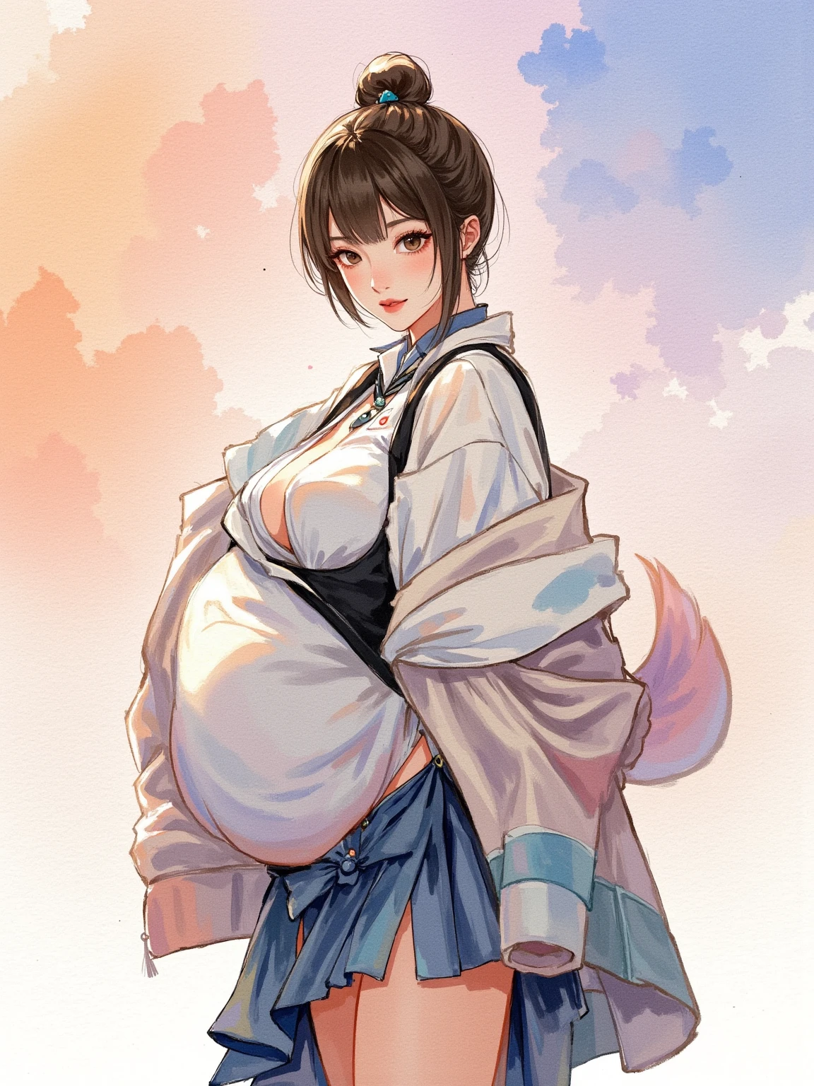 a female ghost, she has a jiggly fat round belly, Her belly was big and round, hyperrealistic full figure, Japanese goddess, trending on cgstation, potbelly, Voluptious body, Pregnant belly, giant stunning goddess shot, trending at cgstation,Big breasts Thin waist,tatical clothes,Trapped by Slime,Obscene lines,Orgasmic face