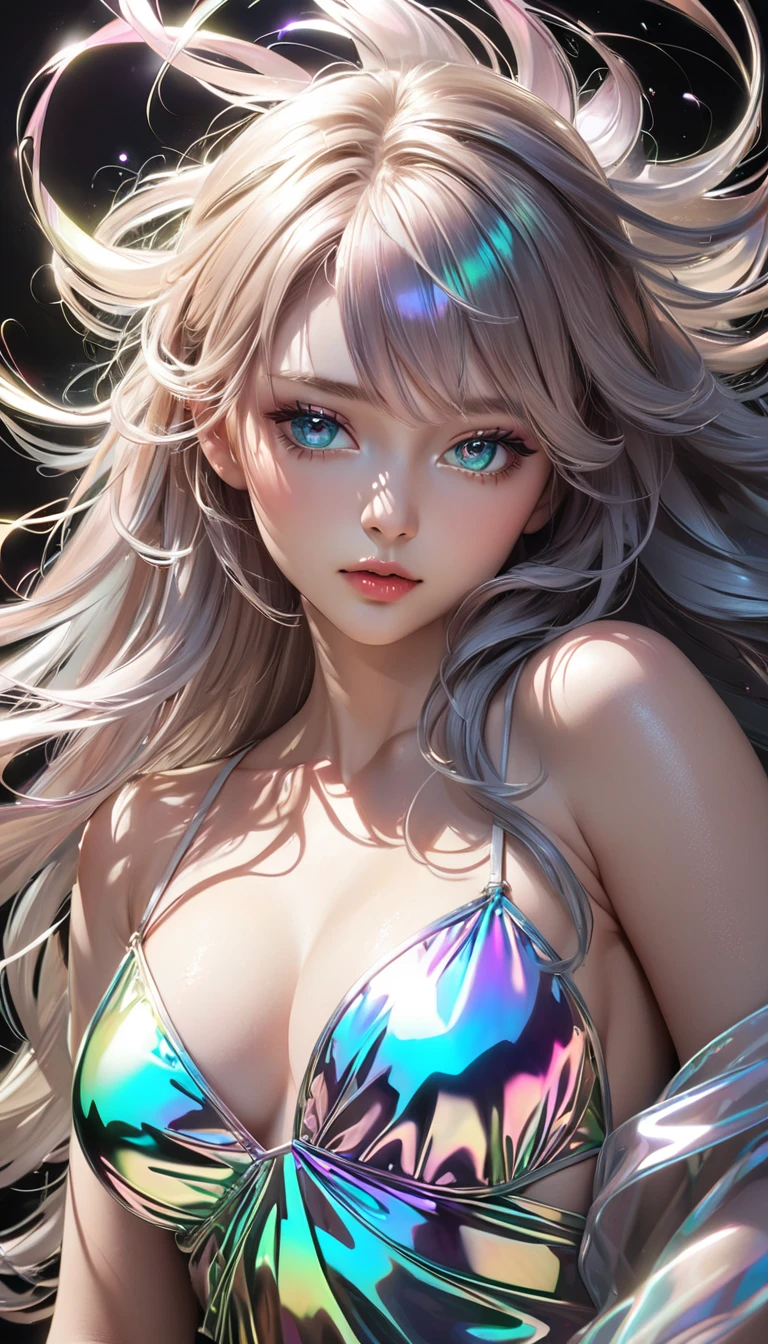 NSFW, 8k, High-level, absurd, masterpiece, best quality, primitive, very detailed CG, very detailed wallpaper, perfect lighting, Extremely detailed ((( personifying " Farrah Fawcett Majors " as a ))), MysticSight, Tyndall effect, Tyndall scattering, (Studio gray background with (Overflowing oodles Dazzling RainbowColorParticles (BokeH))), (RoundlyButts, ThighGap), (Exposed:0.4), (Assfocus with looking ahead) BREAK (Acutance:0.88), (NOGIZAKA face variations) Extremely Detailed very KAWAII face variations, perfect anatomy, Childish, CaptivatingGaze ElaboratePupils detailed Eyes with (sparkling highlights:1.28), (Voluminous LongEyelashes、GlossyRED Lips with beautiful details, RosyCheeks, Radiant PearlSkin with Transparency . { (Dynamic LifeLike expressions:1.4) | :d) }, (large eyes:-1) .
