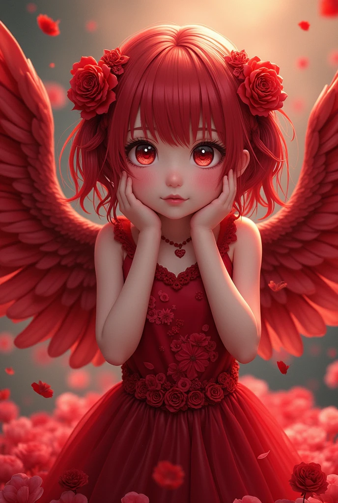 red-haired child girl, red leather jacket and black clothes, red background.delicate, masterpiece, beautiful detailed, colorful, finely detailed, (50mm Sigma f/1.4 ZEISS lens, F1.4, 1/800s, ISO 100, fotograpy:1.1), lens flare, (photorealistic:1.1), (angel wings:1.4), (white wings:1.2), (symmetrical wings: 1.5)