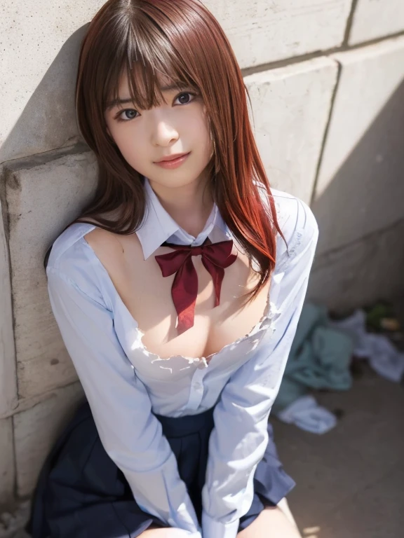 (Demon Slayer Worldview),(Beautiful cosplay of Mitsuri Kanroji),Full body shot from the front,In the forest at dusk,Pose with hands on your knees,mole under eye,pink hair,mole,long hair,colorful hair,Braid,gradient hair,demon slayer uniform,green hair,green eyes,bangs,long sleeve,shirt,twin Braids,two tone hair,kimono,white shirt,Haori,Jacket,black Jacket,belt,collared shirt,white belt,skirt,unbuttoned shirt,black skirt,open shirt,(A sword in a scabbard),green knee socks,pleated skirt,miniskirt,1 girl,sexy pose,highest quality,masterpiece,figure,very delicate and beautiful,CG,unity,8k wallpaper,wonderful,finely,masterpiece,official art,very detailed CG unity 8k wallpaper,incredibly absurd,huge file size,super detailed,High resolution,very detailed,beautiful detailed girl,realistic,full frontal,dirt road in deep forest,contrast of light,