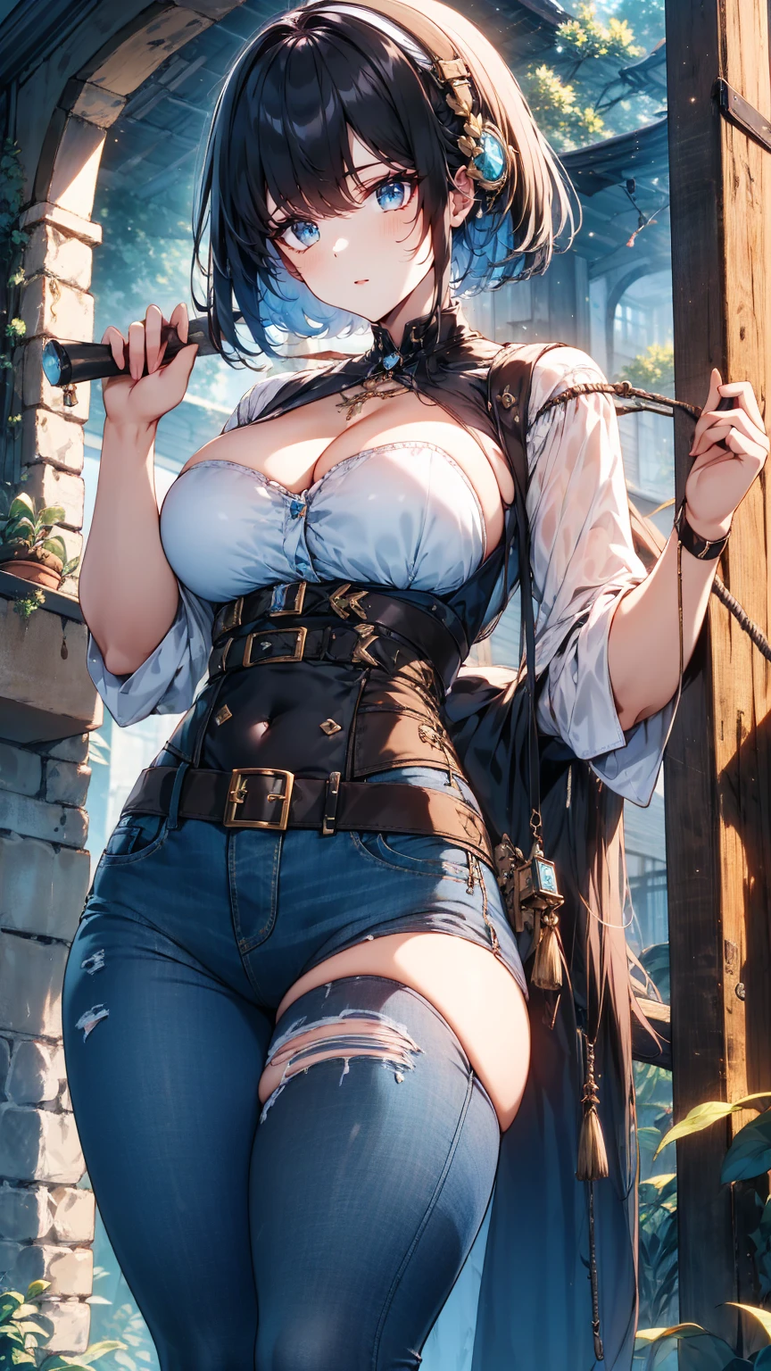 (fantasy:1.5),(anime,8k,masterpiece, top quality, best quality,beautiful and aesthetic:1.2,professional illustrasion:1.1,ultra detail:1.3,perfect lighting),extremely detailed,highest detailed,incredibly absurdres , highres, ultra detailed,intricate:1.6,(Alchemy Workshop:1.4),A girl mixing,Medicine in many small bottles,holding small potion,cute colorful:1.5,zentangle,(1girl),(girl),(Military uniform, bulletproof jacket), (double breasted,under bust:1.2), sitting at a table, cute, highest quality visual of a cute girl,eating cakes, young girl, guweiz, high quality artstyle, girl, artwork in the style of guweiz, beautiful girl, pretty girl, (highly detailed beautiful face and eyes,firm breasts),oily skin,((black,hair,long pony tail hair)),thin pubic hair,cute,lovely,24 years old,alchemist costume,Merchant's Clothing,smile,seductive weak smiling,(with sparkling eyes and a contagious smile),open mouth, Looking at Viewer,
