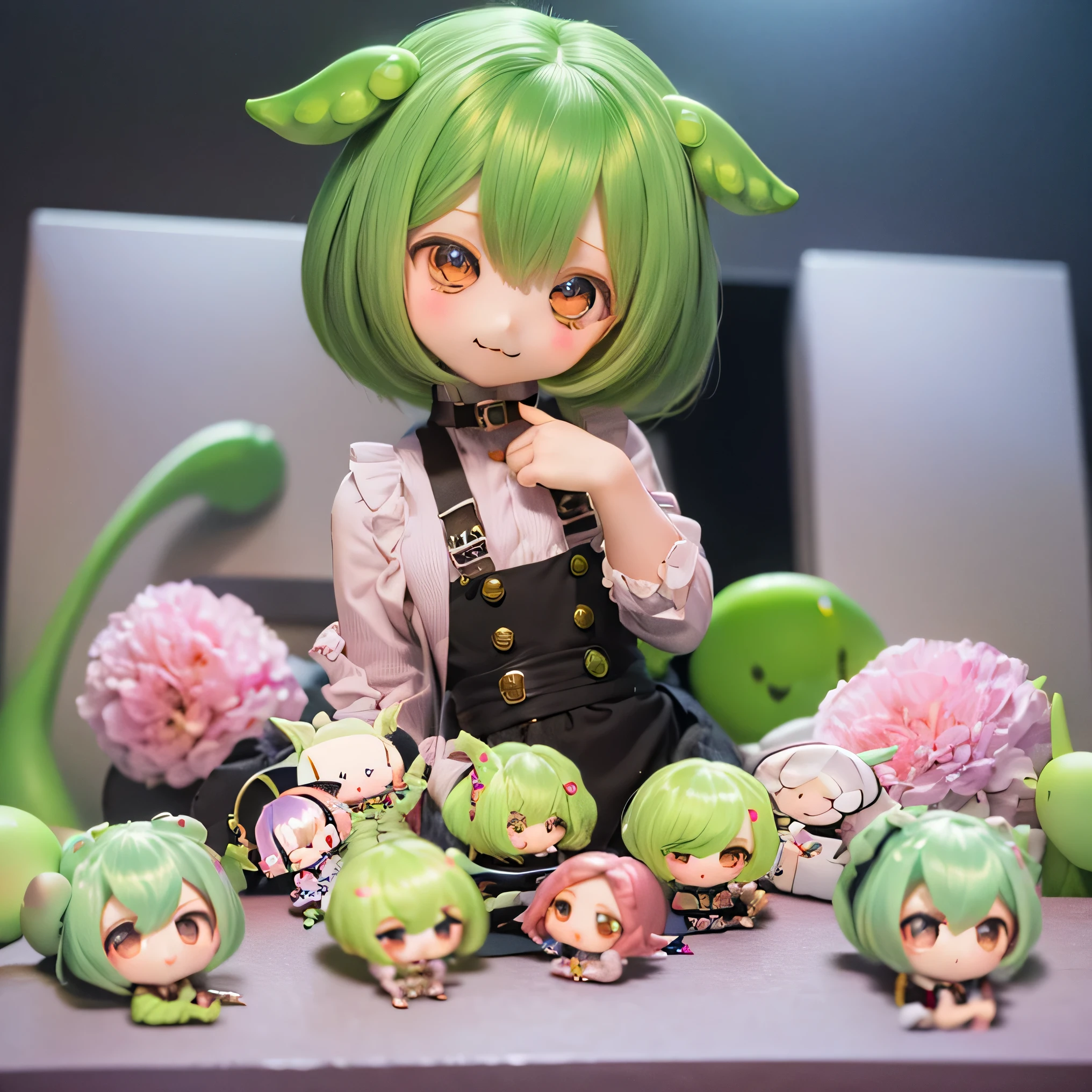          green-haired Zundaman in a cute pose((((( chibi)))))play、(((  Mother and daughter)))