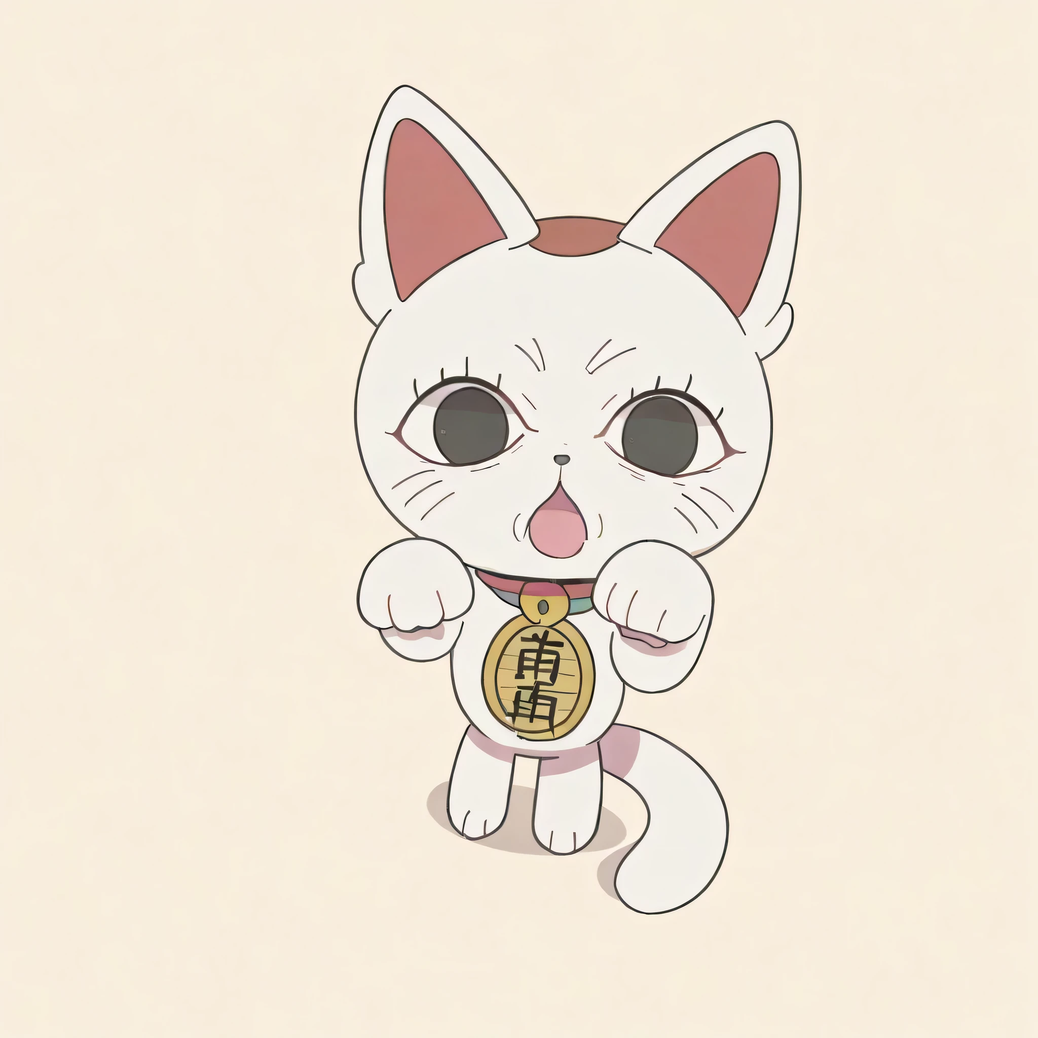 score_9, score_8_above, score_7_above, source_anime, Alone,  chibi,  Turbo Grandma ,  animal ears ,  black eyes, without humans, foco animal,  white skin , Mustaches, maneki-neko,  anime screenshot,, collar, sino, neck sino, coin, Paw Pose, gato ears, gato tail,  animal ears , tail,  Open mouth, taken, Mustaches,,  looking at the viewer,  from the front, Alone,,  Dutch angle , brave face, Boredom, yellow solid background