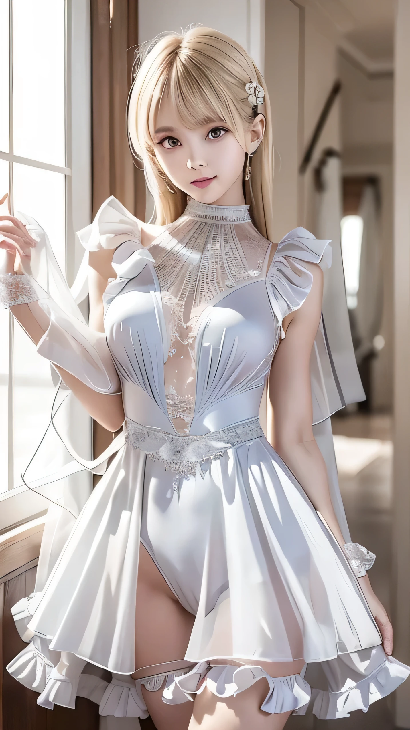 1girll,Solo,Long white hair, 1 girl dancing lightly and elegantly,Immerse yourself in the dance,