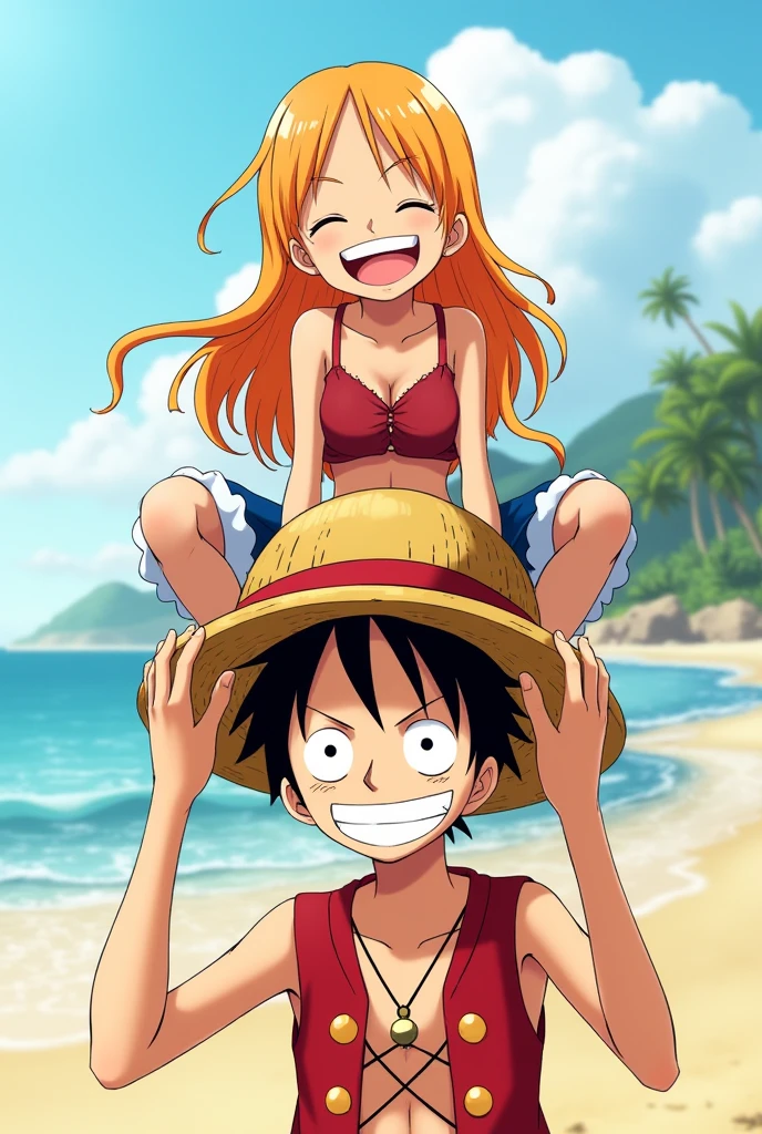 One-piece nami sitting on sanji's face