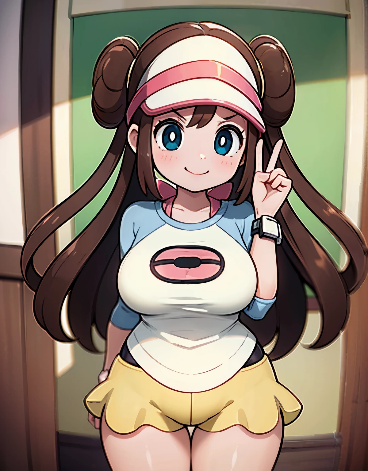 (best quality, highres, masterpiece:1.2), ultra-detailed, realistic:1.37, sketches, rosa pokemon, def1, age girl, sexy pose, curvy, visible thighs, chubby thighs, thick thighs, thighs in the foreground, body shape, smile, encanto feminino, sexy, smug