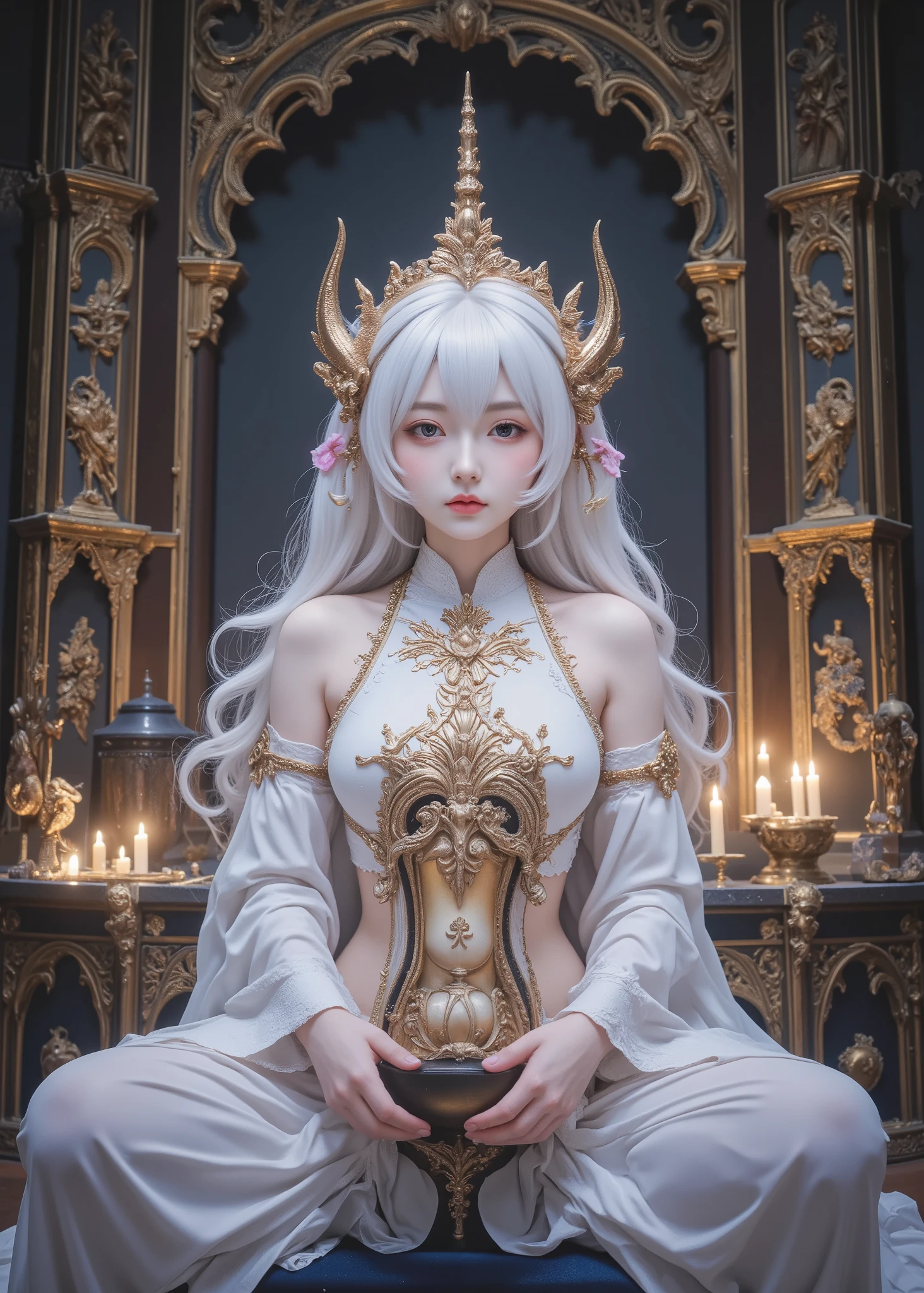 " 魅惑的なジャングルの奥深くに隠れた空き地に ,  翼のあるスプライトですジャングルの鼓動に合わせて脈打つキノコが点在する光る ,  色とりどりのつる植物 .  シーンの中心には、銀色のたてがみを持ったユニコーンが立っています。液体の星明かりのような ,  に覆われ、そのらせん状の角は柔らかい , 金色のオーラ.  周囲は小さいです ,  に似たきらびやかな翼を持つ、きらめくウィル・オズ・ザ・ウィスプ ,  が光り、生きている光の破片のように飛び回っています . 

 近くの枝には光るフェニックス ,  その羽は燃えるようなオレンジと心地よいセルリアンブルーの色合いの間でちらつきます ,  苔の生えた地面にちらつく影を落とします . 一対の穏やかな ,  ヤツネコほどの大きさのヒスイの大きさのドラゴンが、起源不明のルーンで樹皮がかすかに光る古代の木の根の周りをぐるぐる回っています. 

 空中に浮かんでいるのは、魔法の生き物の集まりであるステンドグラス ,  彼らのかすかなささやきが遠くの鐘のように響き渡ります .  地面は柔らかい , 生物発光の苔,  の林冠の下に展開します .  雰囲気は魔法で包まれています ,  まるで生き物そのものがジャングルの魅惑の魂であるかのようです ."