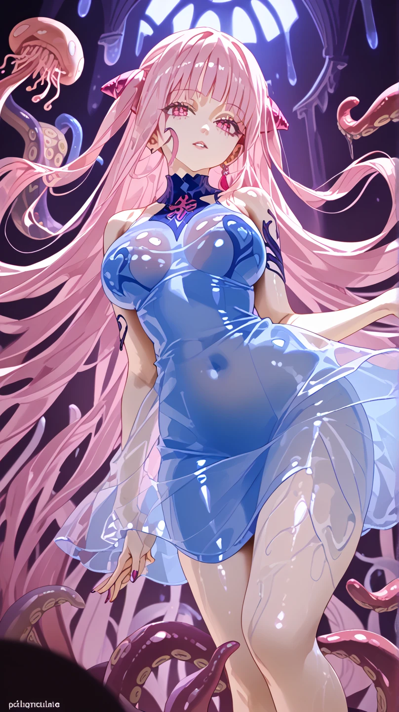   (Masterpiece、 masterpiece、 High Quality  、  high definition), (micro see-through dress:1.3)、 ( Pink Room ) 、Huge Chest、　(chest arm lift 、 open legs and lift 1 .5)、((   girl with jellyfish tentacles ,  tentacles reaching viewers  :1.3,   Shiny Skin,  oily skin)),  monster girl jelly  , see-through body, Transparent Hair、


sss, translucent, subsurface scatteringslime girl, monster girl, slime_girlblue skin, translucent skin, colored 、 skinTransparent bodySolid 、 bodyLuminous, Glowing bodyDrippy、Slimeslime  、puddleSee-through 、clothesSlime core