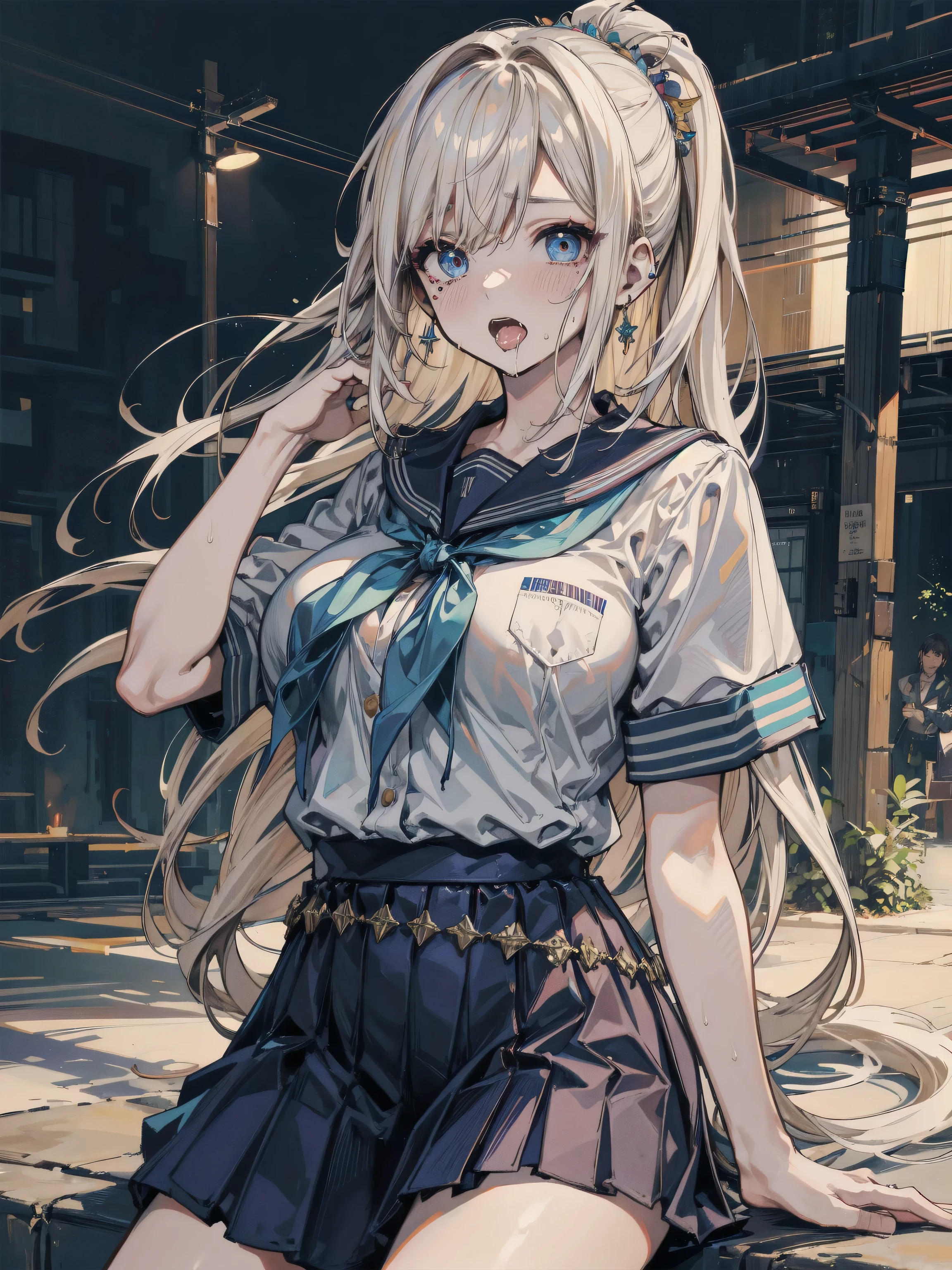 1girl,solo,long_hair,blonde_hair,elbow_gloves,underwear,(red striped_thighhighs),white_gloves,smile,navel,(dark green eyes),(highleg_panties,black_panties:1.3),anchor_hair_ornament,blush,school_uniform,crop_top,sailor_collar,hairband,hair_ornament,serafuku,miniskirt,pleated_skirt,blue_skirt,sleeveless,bare_shoulders,hair_between_eyes,grey_footwear,microskirt,midriff,neckerchief,collarbone ,panty shot,pose partially visible vulva,masterpiece,Noise Reduction,perfect anatomy,high resolution, ultra-detailed, ultra-detailed face,game cg,dutch angle ,beautiful detailed eyes,visualart,five fingers, perfect hands, perfect lighting, sparkling pupils,
