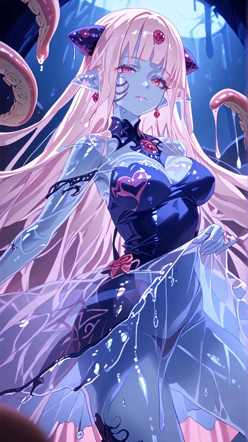   (Masterpiece、 masterpiece、 High Quality  、  high definition), (micro see-through dress:1.3)、 ( Pink Room ) 、Huge Chest、　(chest arm lift 、 open legs and lift 1 .5)、((   girl with jellyfish tentacles ,  tentacles reaching viewers  :1.3,   Shiny Skin,  oily skin)),  monster girl jelly  , see-through body, Transparent Hair、


(sss, translucent, subsurface scatteringslime girl, monster girl, slime_girlblue skin, translucent skin, colored 、 skinTransparent bodySolid 、 bodyLuminous, Glowing bodyDrippy、Slimeslime  、puddleSee-through 、clothesSlime core)