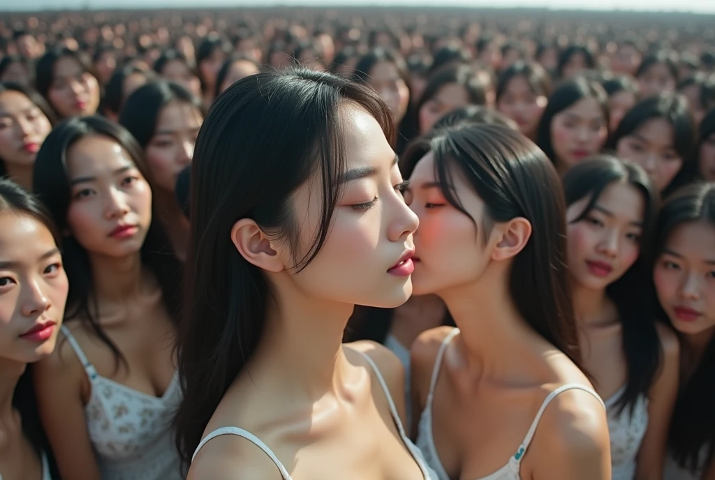 (((Japanese Clone girls=Myself))), (((best masterpiece Clone girls Raw Photography Art))), (16K, Highest quality, Ultra-high resolution, RAW Photos), (Unrealistic, Unparalleled, Different dimension, Improbable sight, (((A world of mass proliferation of myselves, Ultra-realistic)))), ((Japanese, woman, 18yo, saito-Asuka)), ((Small face, (Thick black hair, (Semi-long hair)))), (((((Very beautiful detailed girls, Accurate body structure, Very detailed完璧な超グラマーバストボディ, amazing super big tits, Big, voluptuous breasts, The cleavage is very plump and emphasized))))), (Dark Eyes, Mature face, Cute Smile, A gentle gaze), (((Very happy laughter))), (((((((((((Very detailed, (1girl→cloning→1,000,000,000,000,000,000,000,000girls))))))))))), ((((((((((Very detailed, Absolute precision, With the depiction of an alter ego, ((((((((The exact same female body, The exact same face, Exactly the same hairstyle, Perfect same clothes, Perfectly the same height, The same exact super big boobs))))))))))))))))))), ((((((((((Myself only)))))))))), ((((((((100,000,000,000,000,000,000,000,000,000,000,000,000,000,000Myself, Popular gravure idols)))))))), (((((Beautiful poses to raise the actress&#39;s consciousness, (Cleavage Emphasis), (Walk freely), (Very detailed, Myself and each other, hug, Back to Back, Myself big collection, Pleasant conversation, Happy conversation, Kiss Myself Everywhere, Touch each other&#39;s breasts), Free pose, (Sexual seduction)))))), (((((Unbelievably crowded, Close contact between transcendent selves, Countless Myselves, 360 degrees, completely surrounded))))), ((Bright and soft sunlight)), (((((wide top view, Very wide field of view, Very detailed, Detailed ultra-perspective depiction with clear depth))))), (((Ultra-high-definition poster-like depiction))), (((((Gently undulating terrain, Slope, The countless &quot;myselves&quot; filling the towns and hills continue to grow infinitely, reaching beyond the horizon))))), Focus on the center of the group