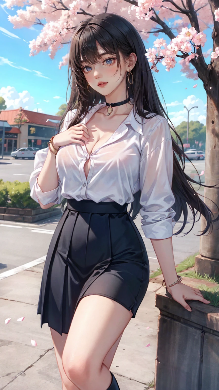 Winter Aegean sound Realism Girl Flat face Fair skin White shirt Short skirt Bust bust Street scene Posture bent over sexy --auto --s2