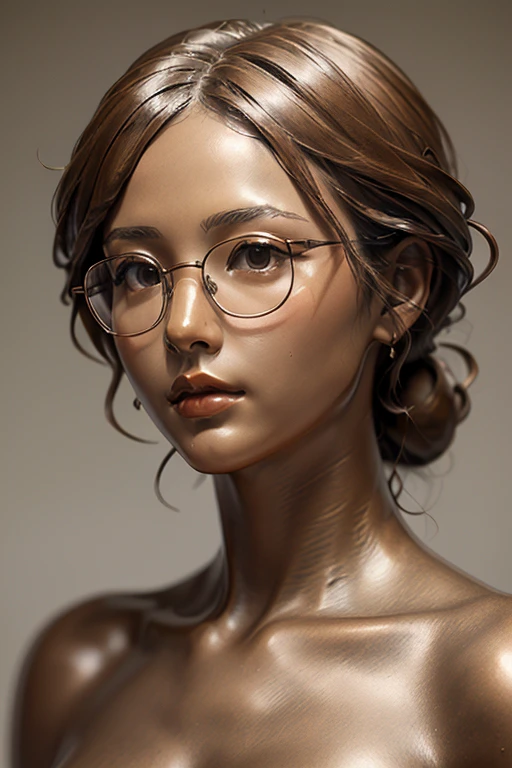 (( best quality )), ((傑 best quality 、masterpiece、High sensitivity、 high definition、 detailed depiction 、 Delicate Face Description))Slender Woman、Glasses、 cm apart、Bronze statue、