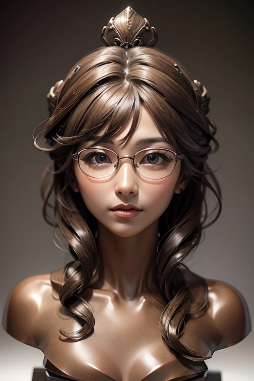 (( best quality )), ((傑 best quality 、masterpiece、High sensitivity、 high definition、 detailed depiction 、 Delicate Face Description))Slender Woman、Glasses、 cm apart、Bronze statue、