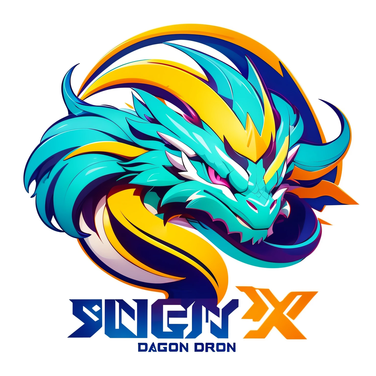 Dragon logo, image quality: 8k; logo type: logo;  white background; Style: 2D; vibrant colors, bright neon outline, no text;