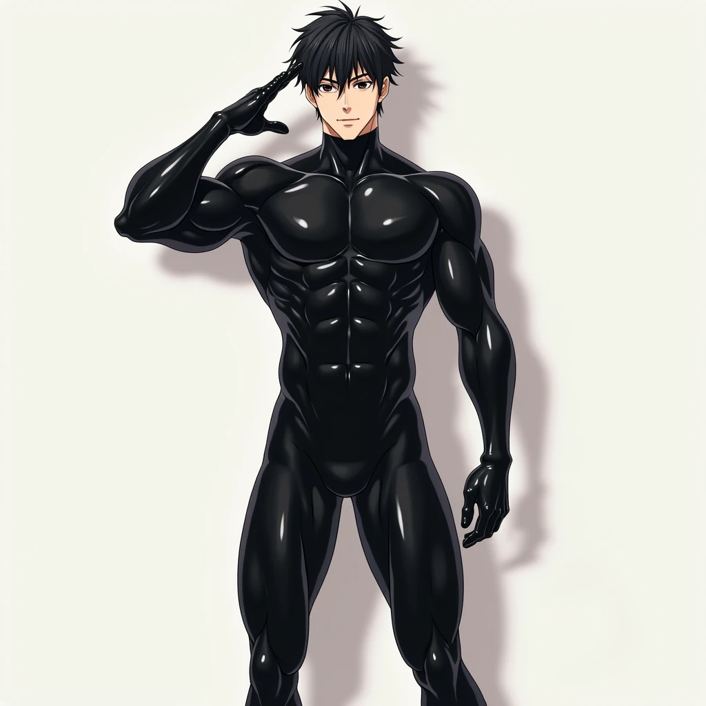 torakichi,  solo, 1boy, latex bodysuit, action pose